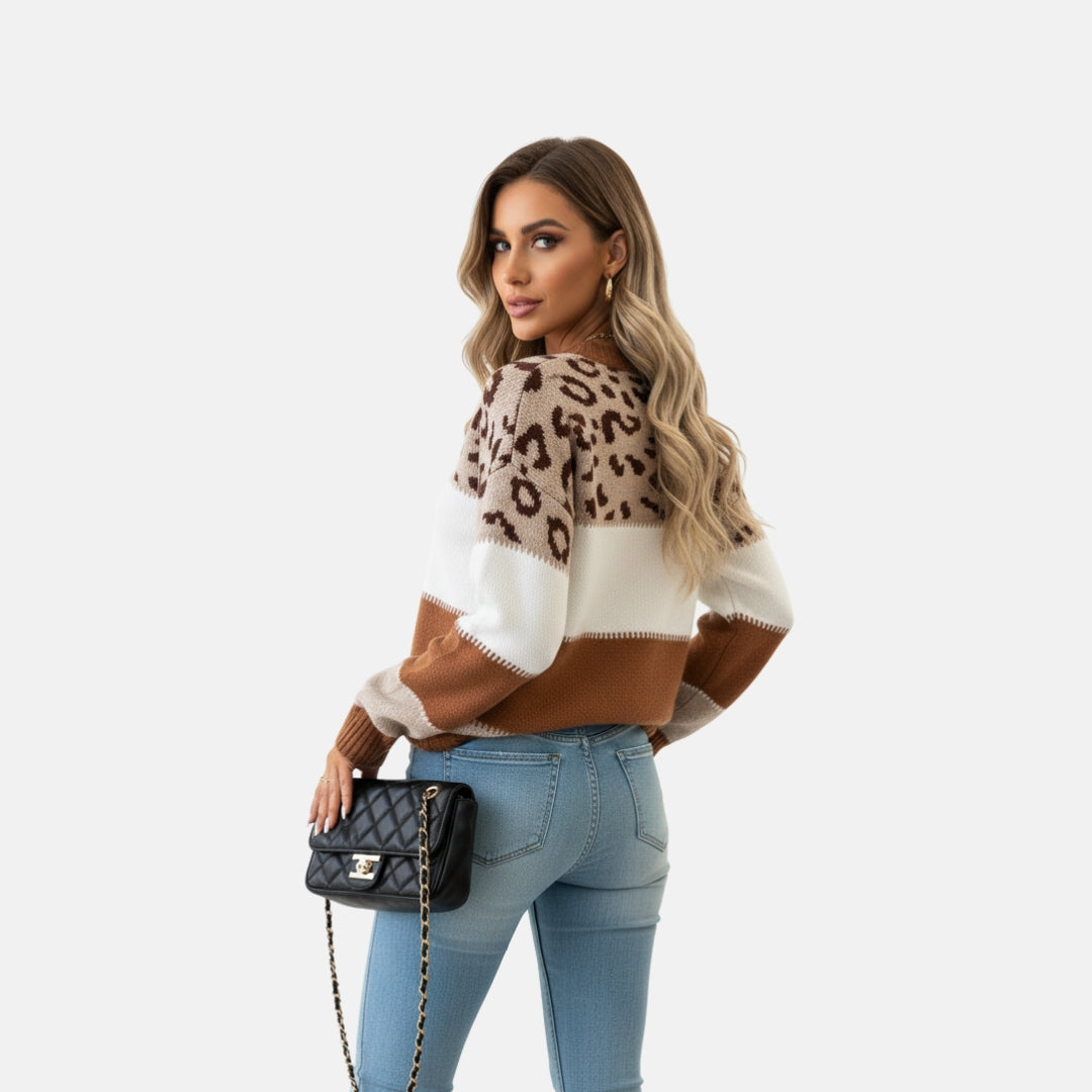 VELYXA | Women’s Color Block Pullover Sweater with Drop Shoulder