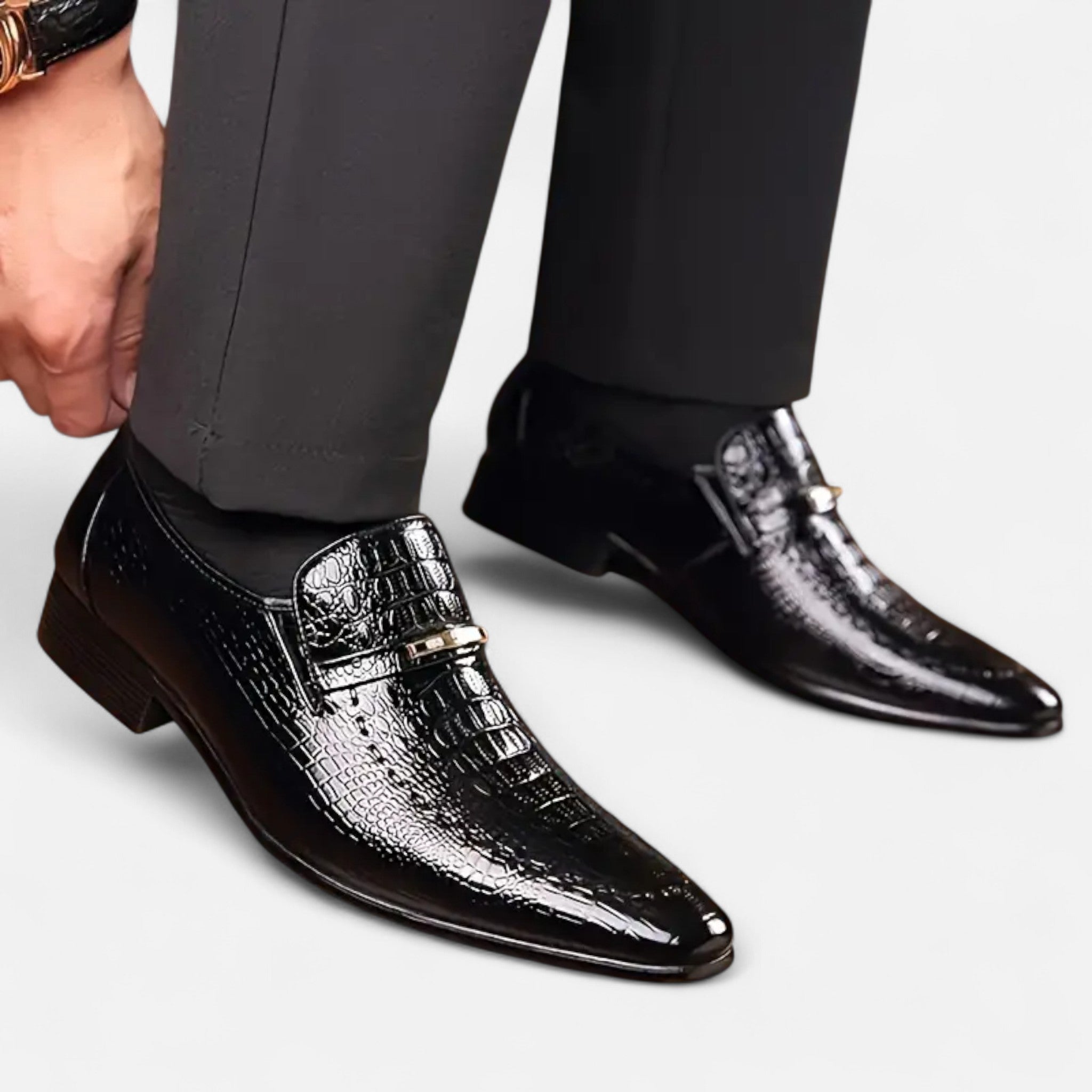 VELYXA | Men’s Oxford Slip-On Loafers with Metallic Emblem