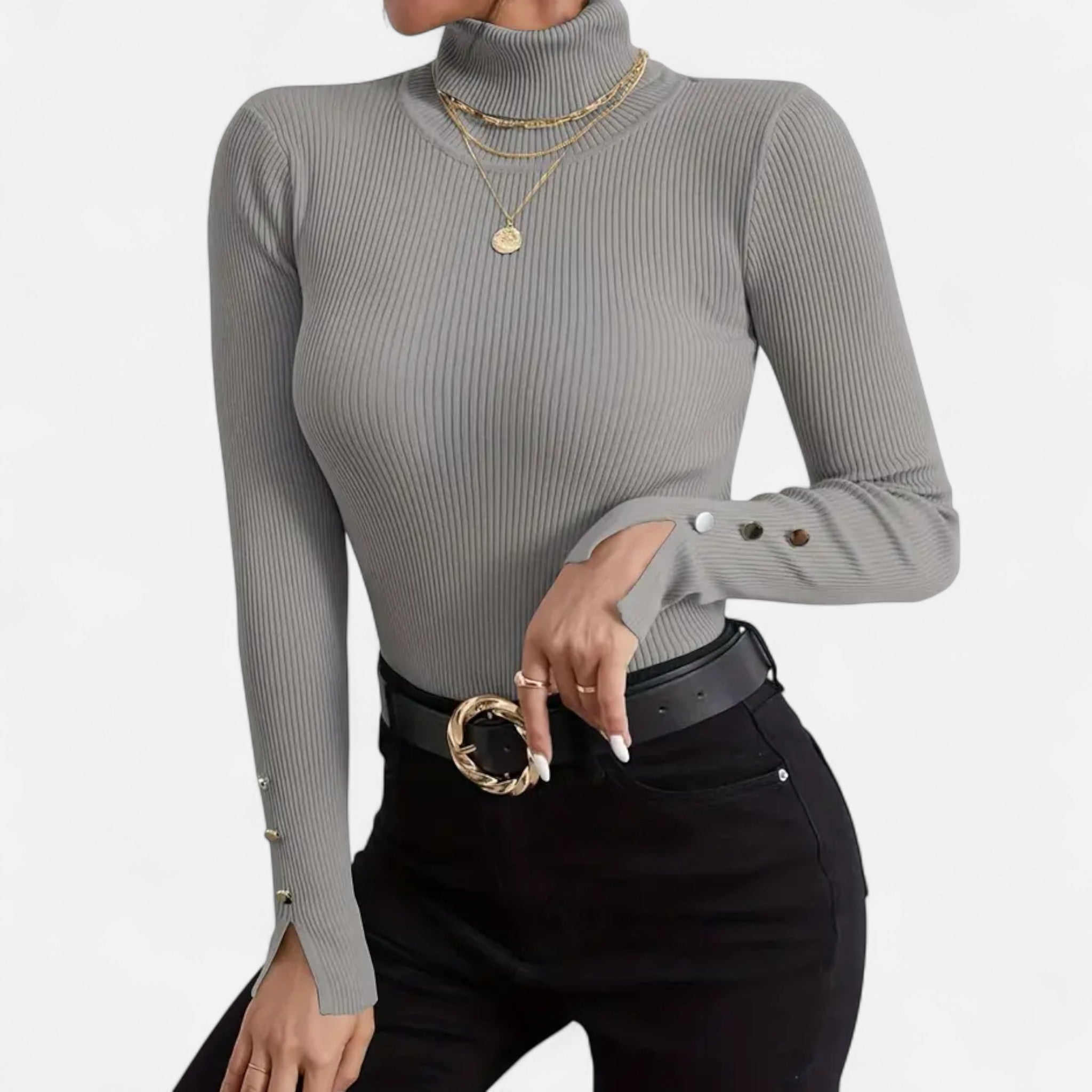 VELYXA | Women’s Pullover Sweater with Turtleneck and Button Detail