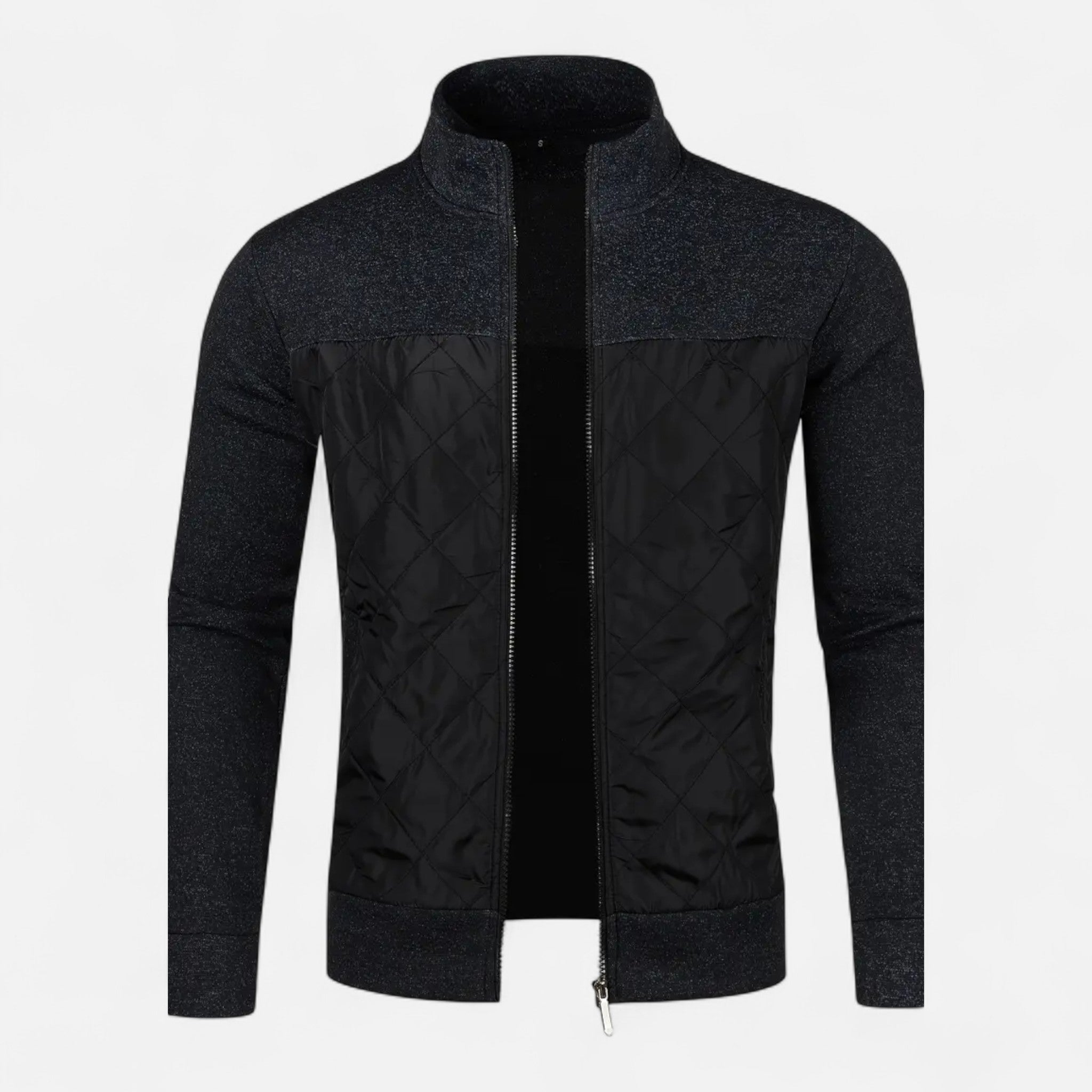 VELYXA | Men’s Knit Cardigan with Stand Collar – Wool-Cotton Blend