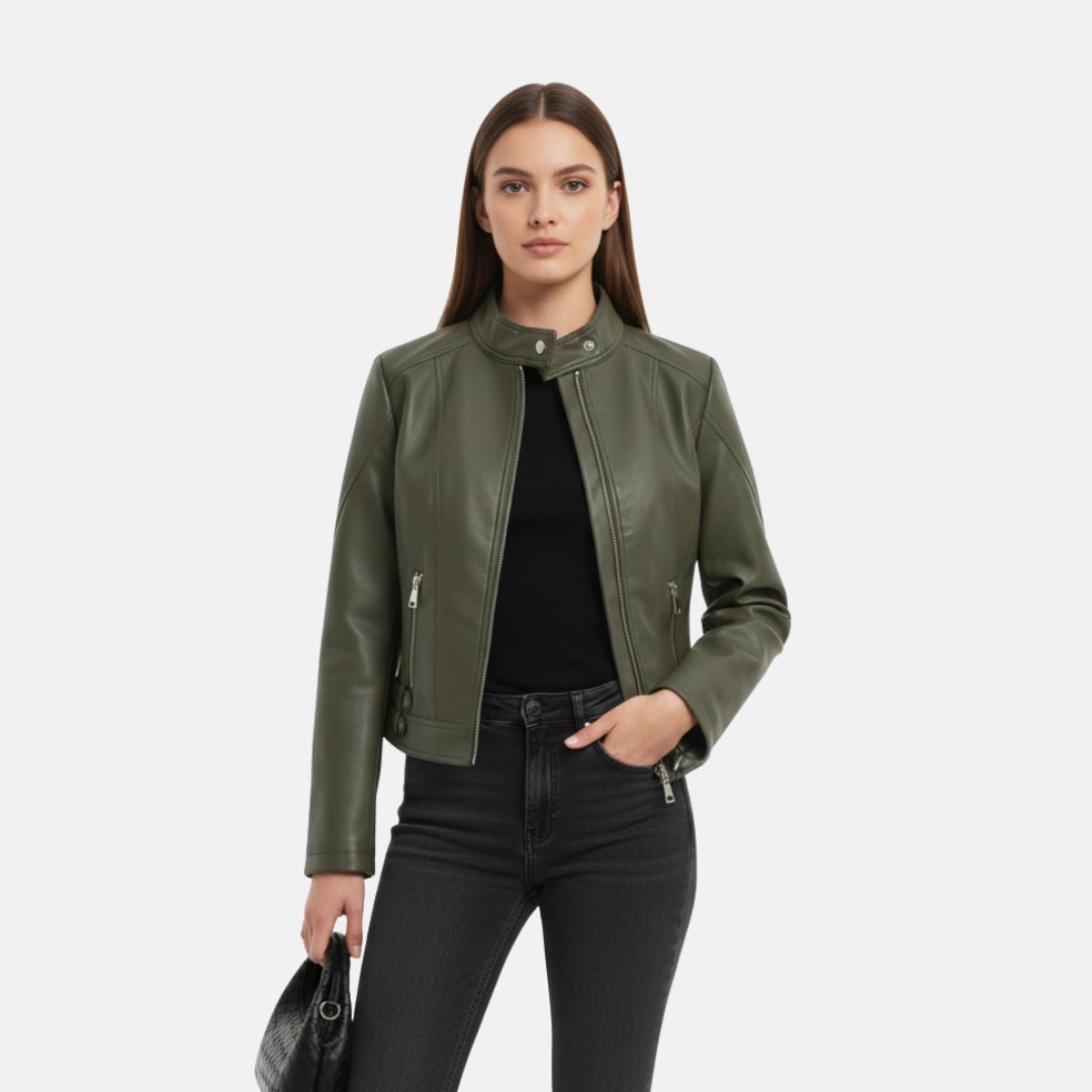 VELYXA | Women’s Zip-Up Motorcycle Jacket with Stand Collar