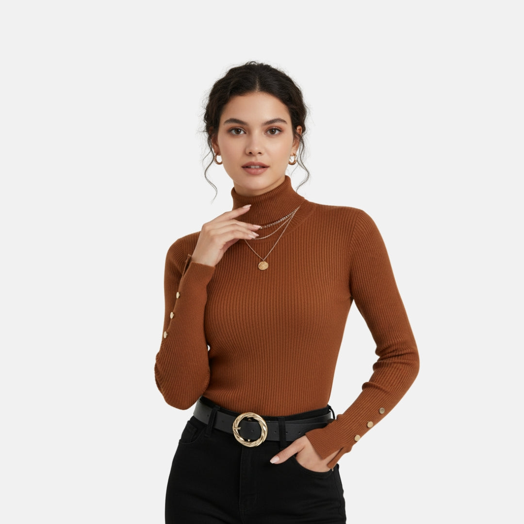 VELYXA | Women’s Pullover Sweater with Turtleneck and Button Detail