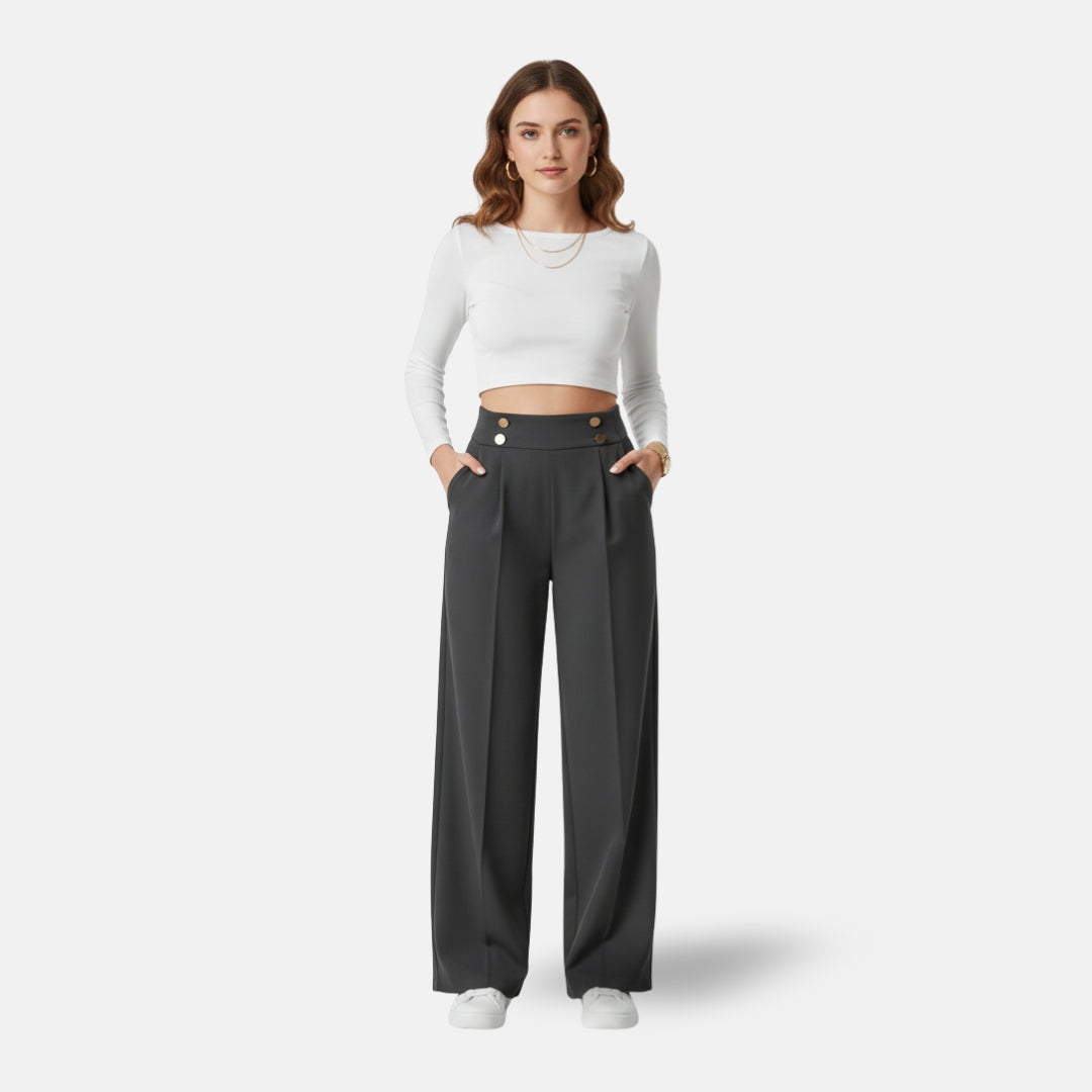 VELYXA | Women’s High-Waist Wide-Leg Pants with Button Detail