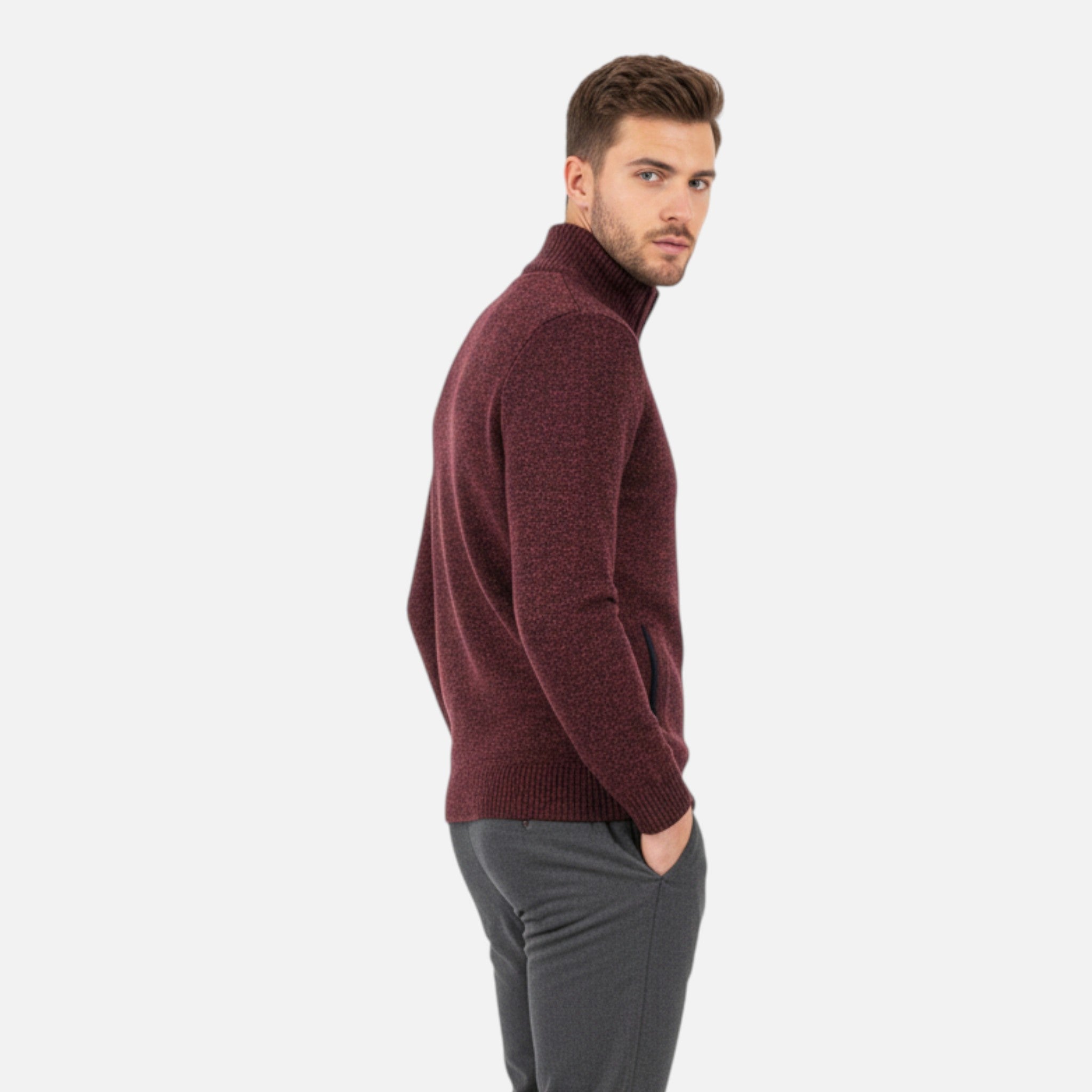 VELYXA | Men’s Zip-Up Knit Sweater – Wool & Cotton Blend