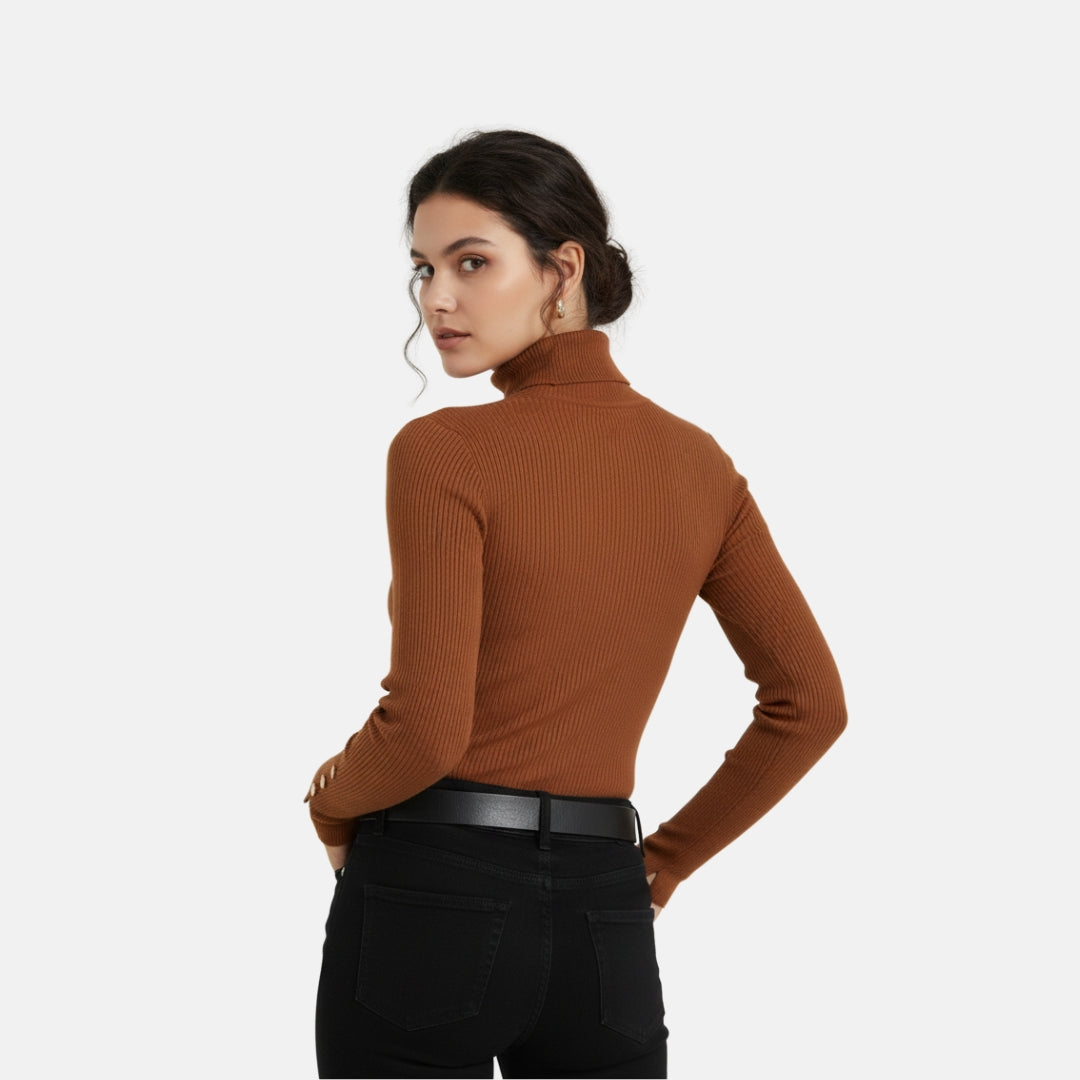 VELYXA | Women’s Pullover Sweater with Turtleneck and Button Detail