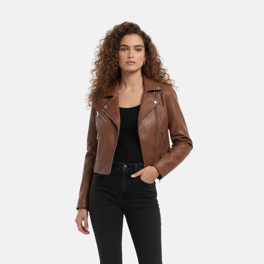 VELYXA | Women’s Lightweight Zip-Up Faux Leather Jacket