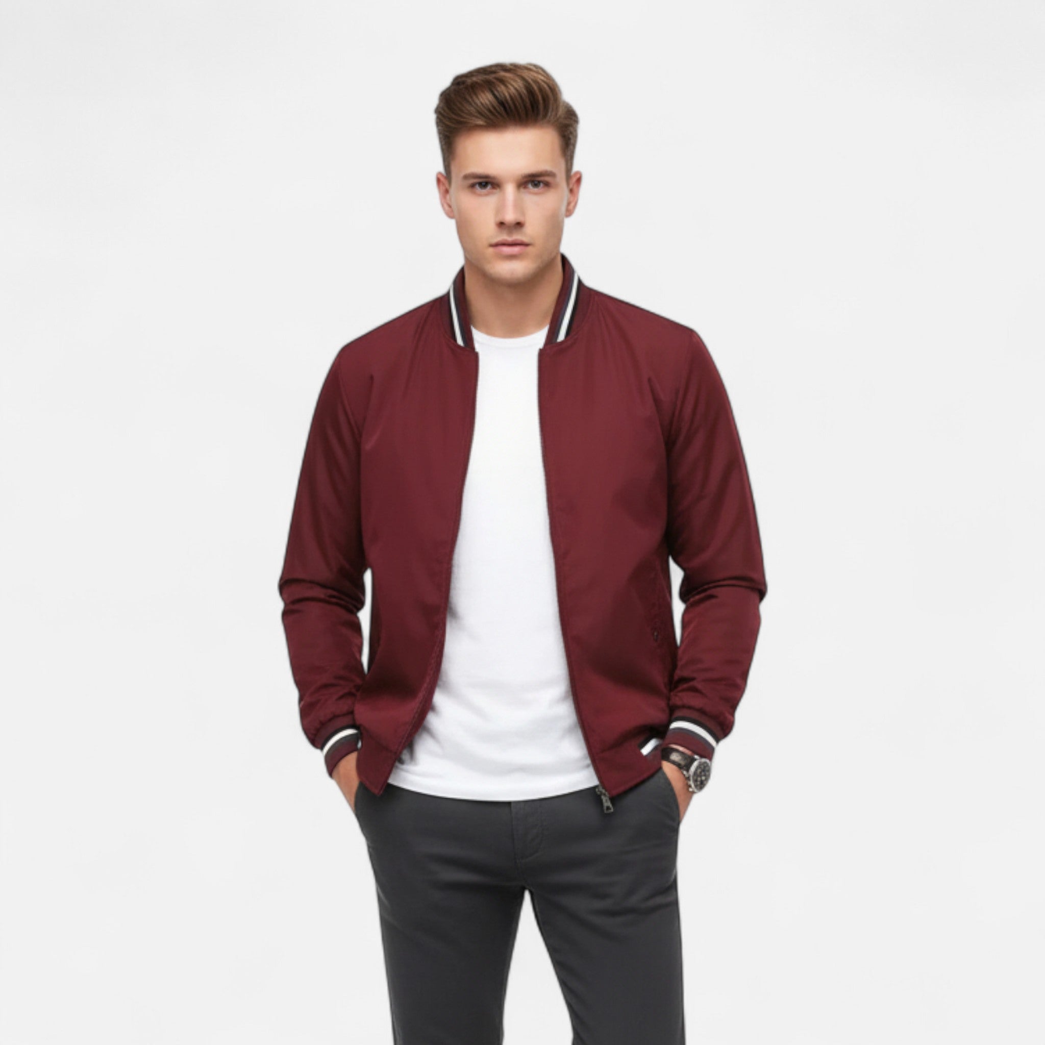 VELYXA | Men’s Zip-Up Bomber Jacket with Stand Collar
