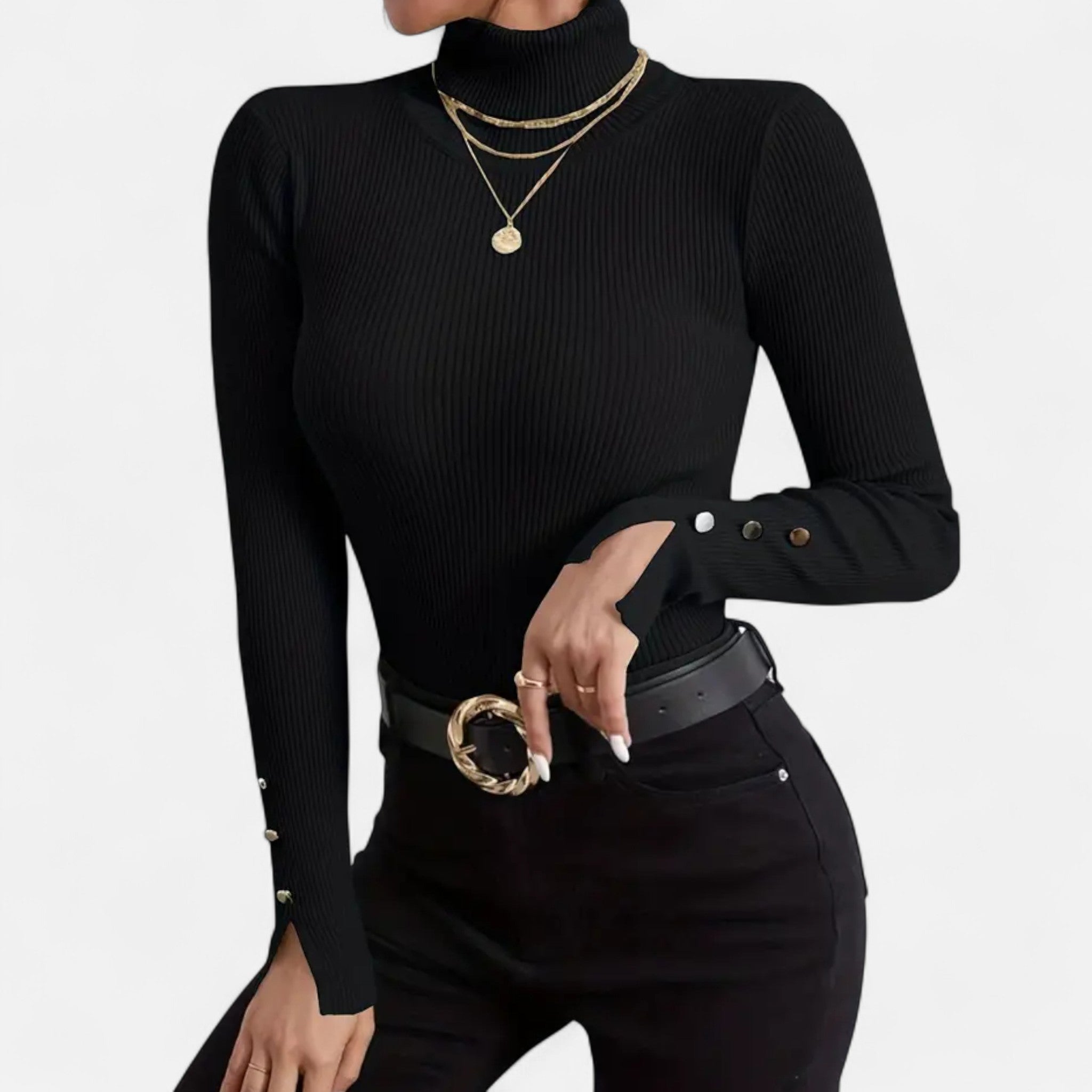 VELYXA | Women’s Pullover Sweater with Turtleneck and Button Detail