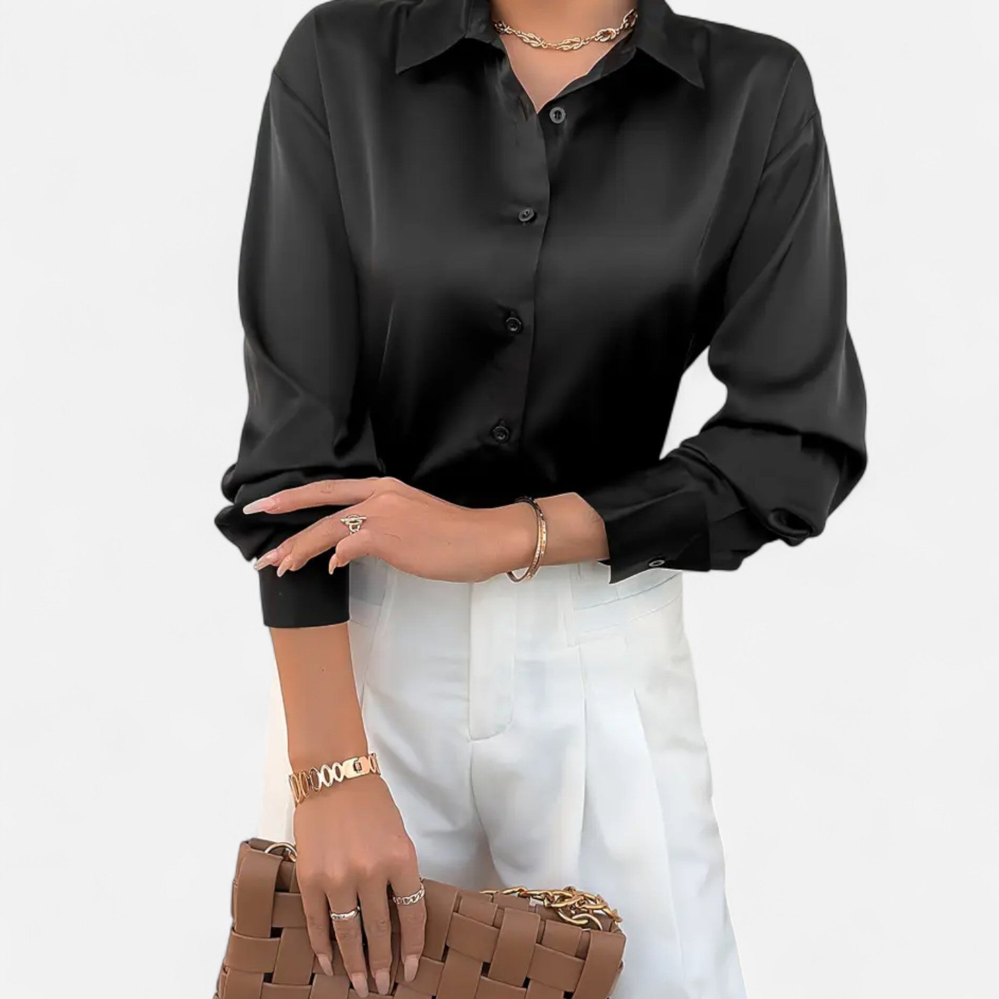 VELYXA | Women’s Satin Shirt with Classic Collar