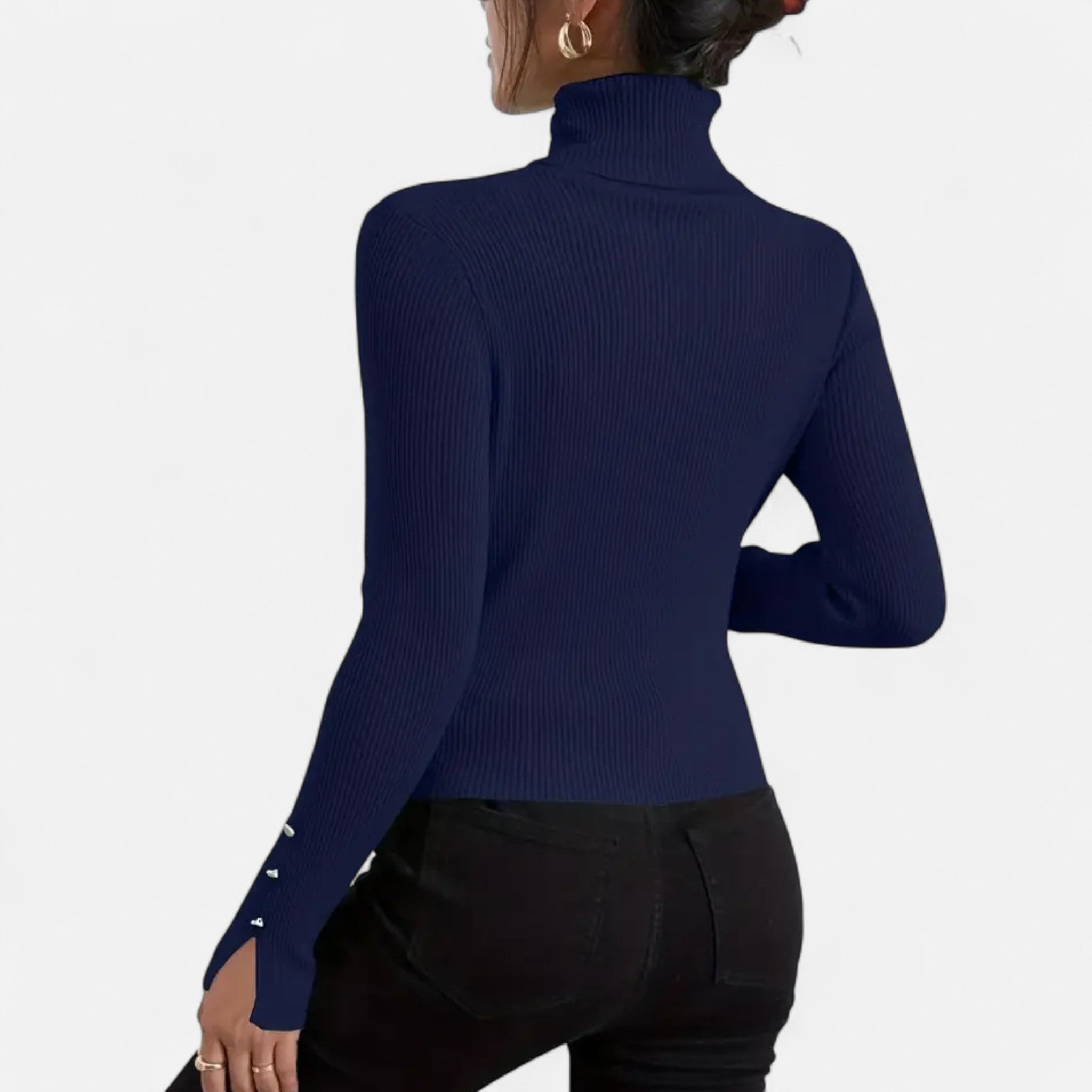 VELYXA | Women’s Pullover Sweater with Turtleneck and Button Detail