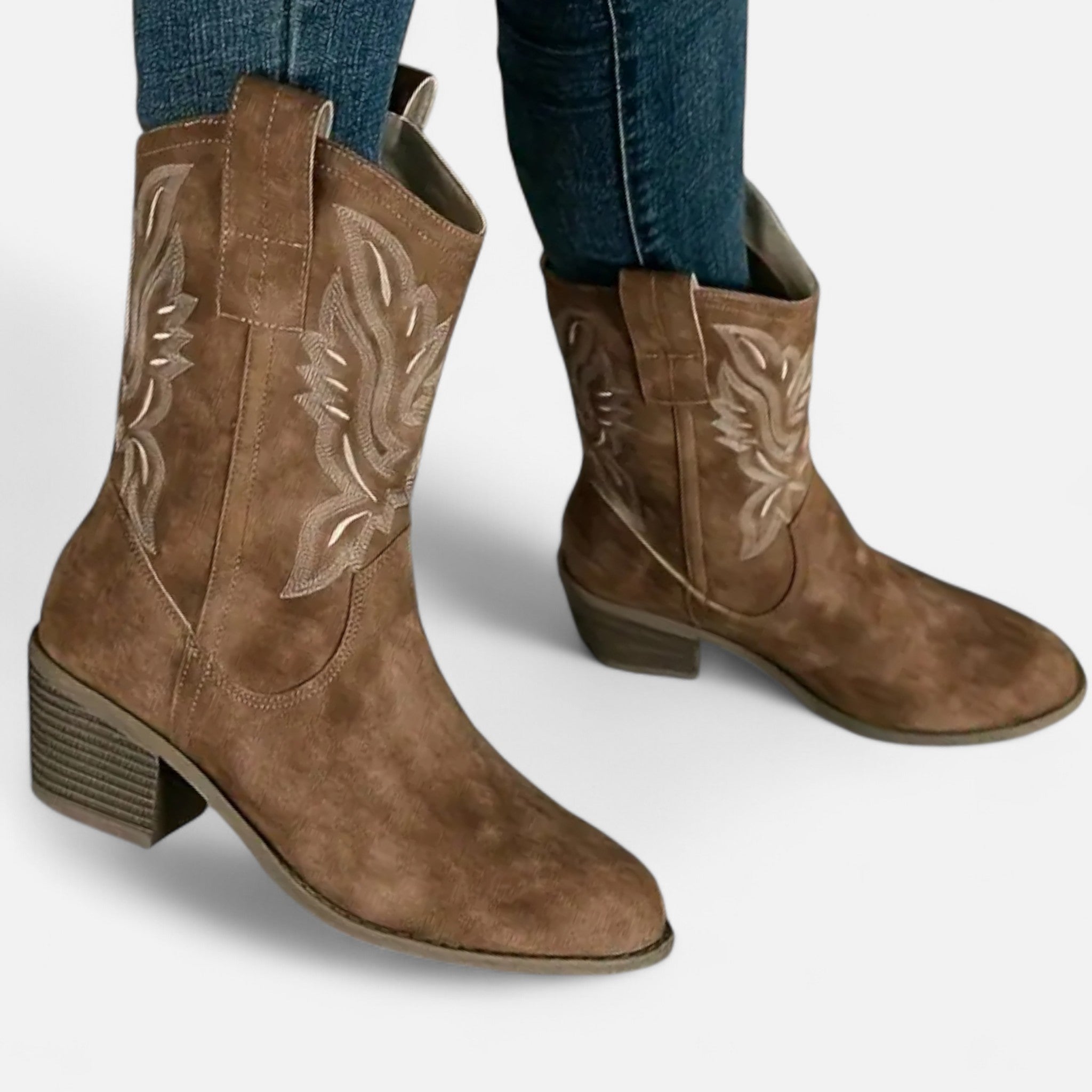 VELYXA | Women’s Mid-Calf Cowboy Boots with Chunky Heel