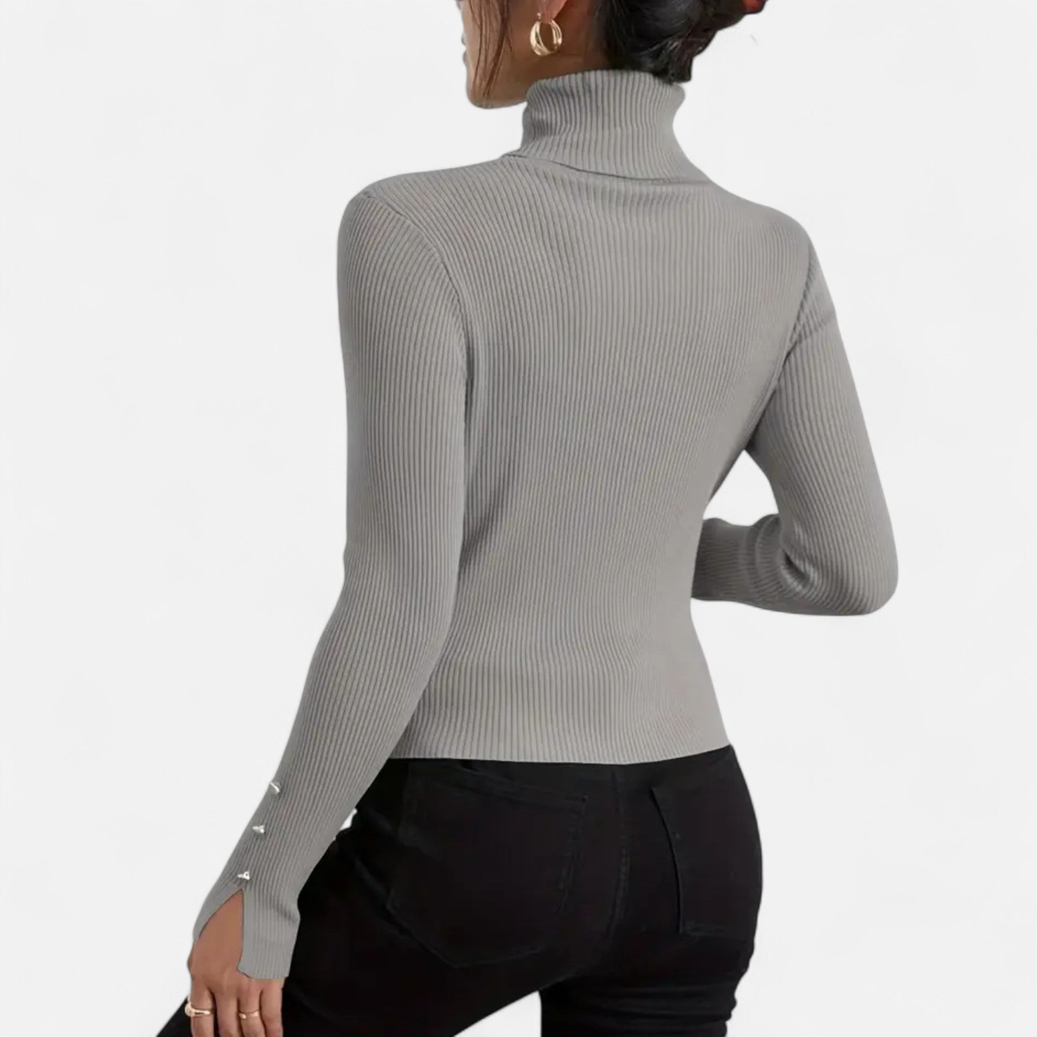 VELYXA | Women’s Pullover Sweater with Turtleneck and Button Detail