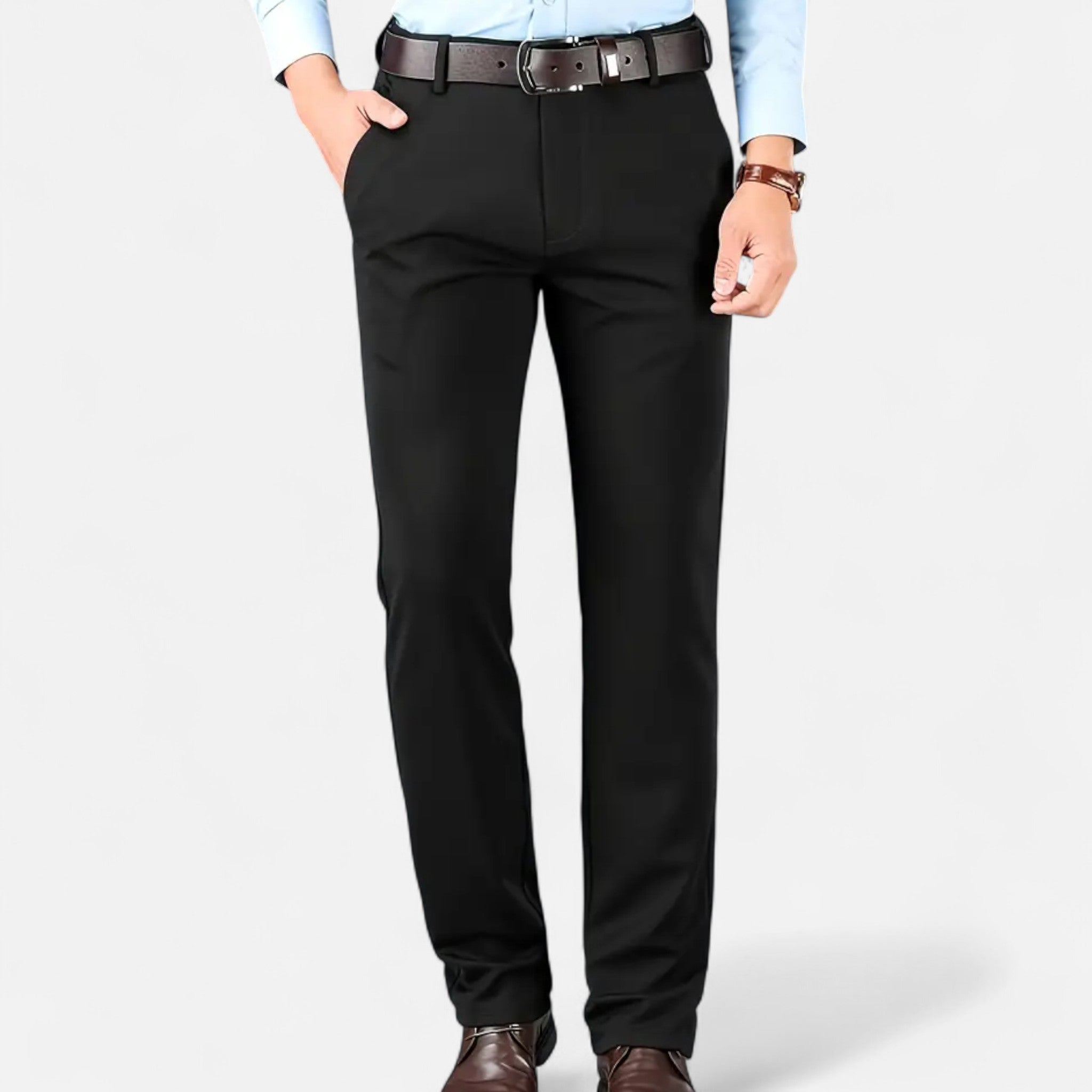 VELYXA | Men’s Stretch Dress Trousers with Embroidered Crown Detail