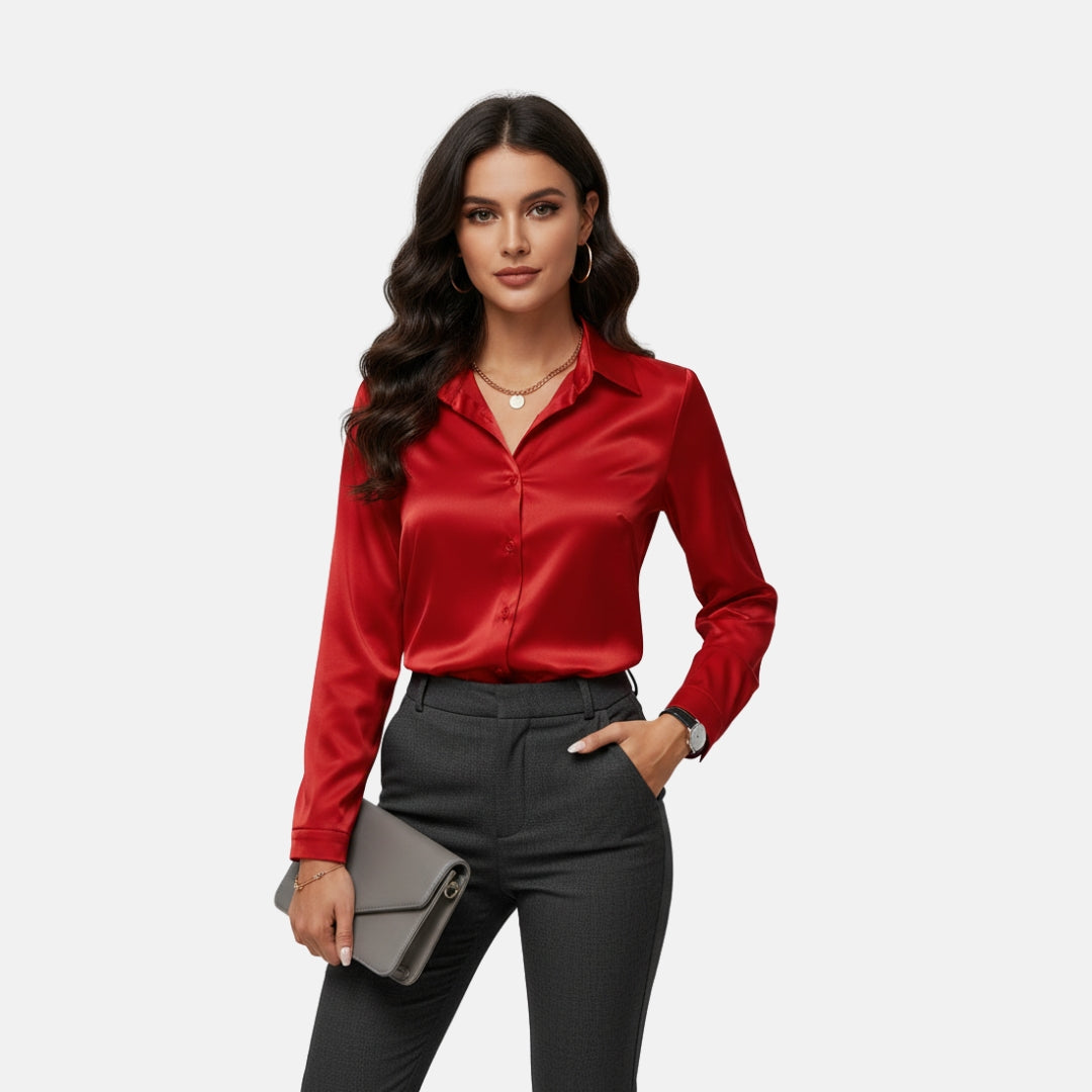 VELYXA | Women’s Satin Shirt with Notched Collar