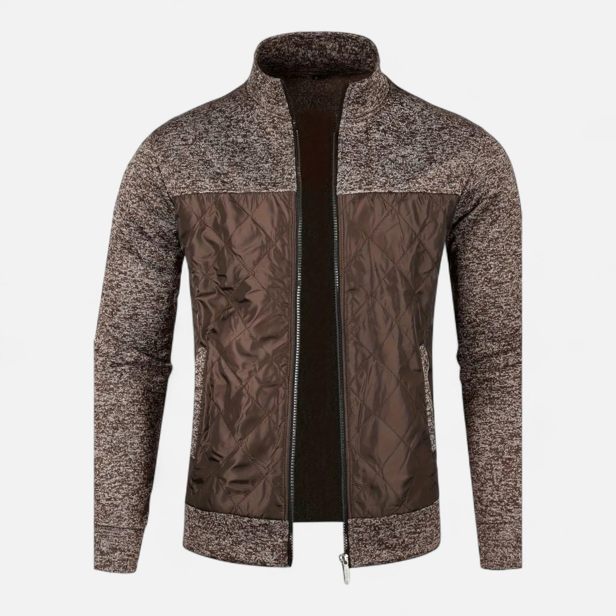 VELYXA | Men’s Knit Cardigan with Stand Collar – Wool-Cotton Blend