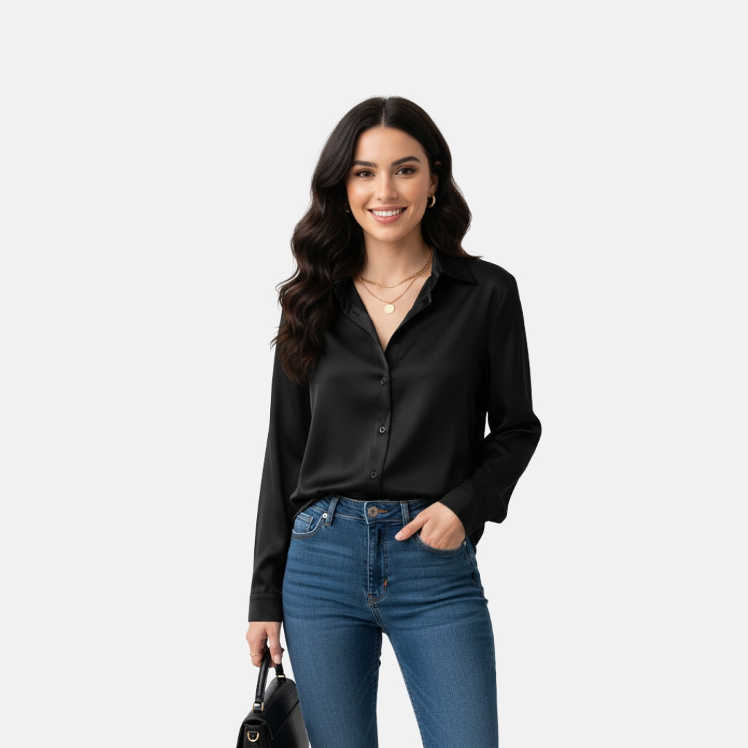 VELYXA | Women’s Satin Shirt with Classic Collar