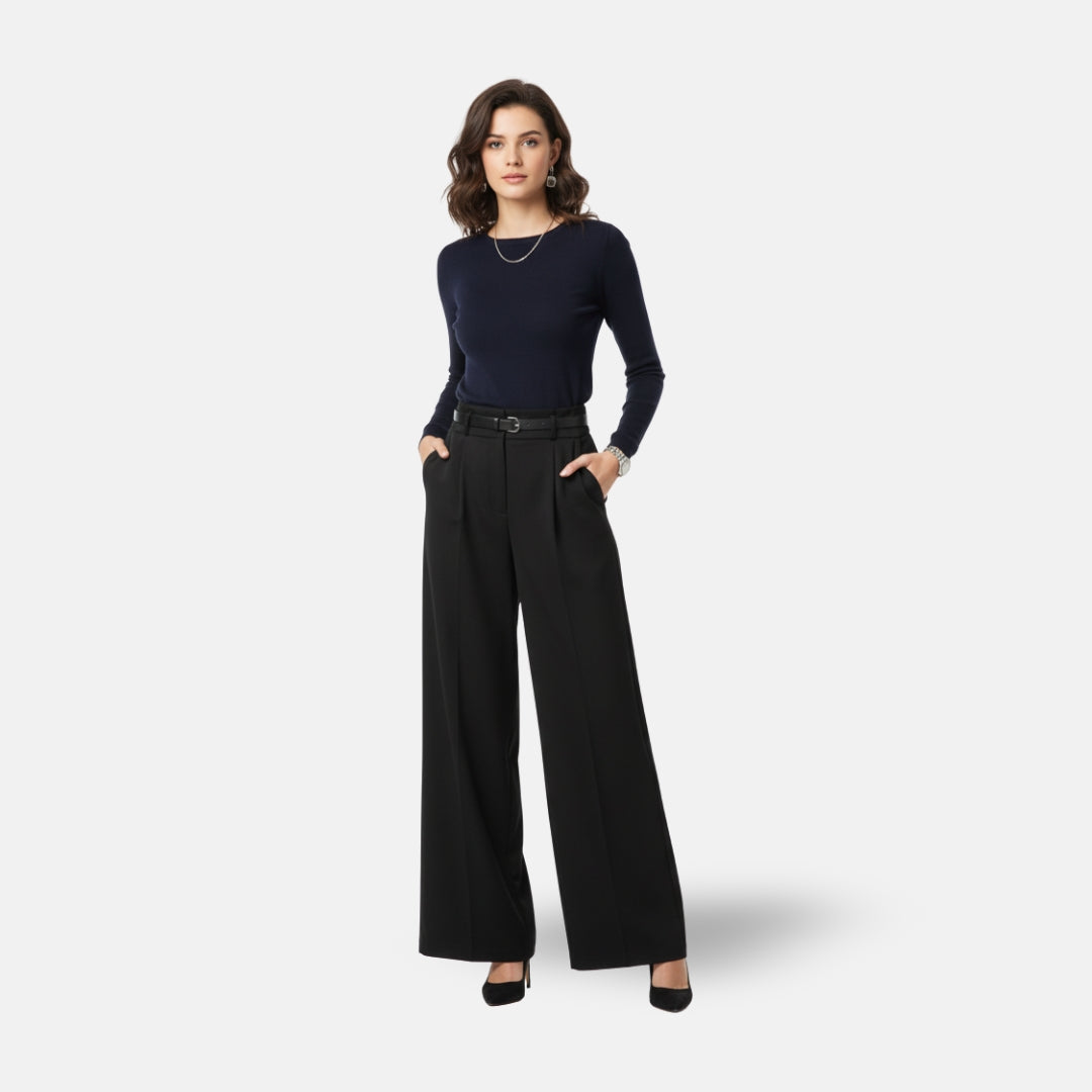 VELYXA | Women’s Pleated Wide-Leg Trousers with Belted Waist