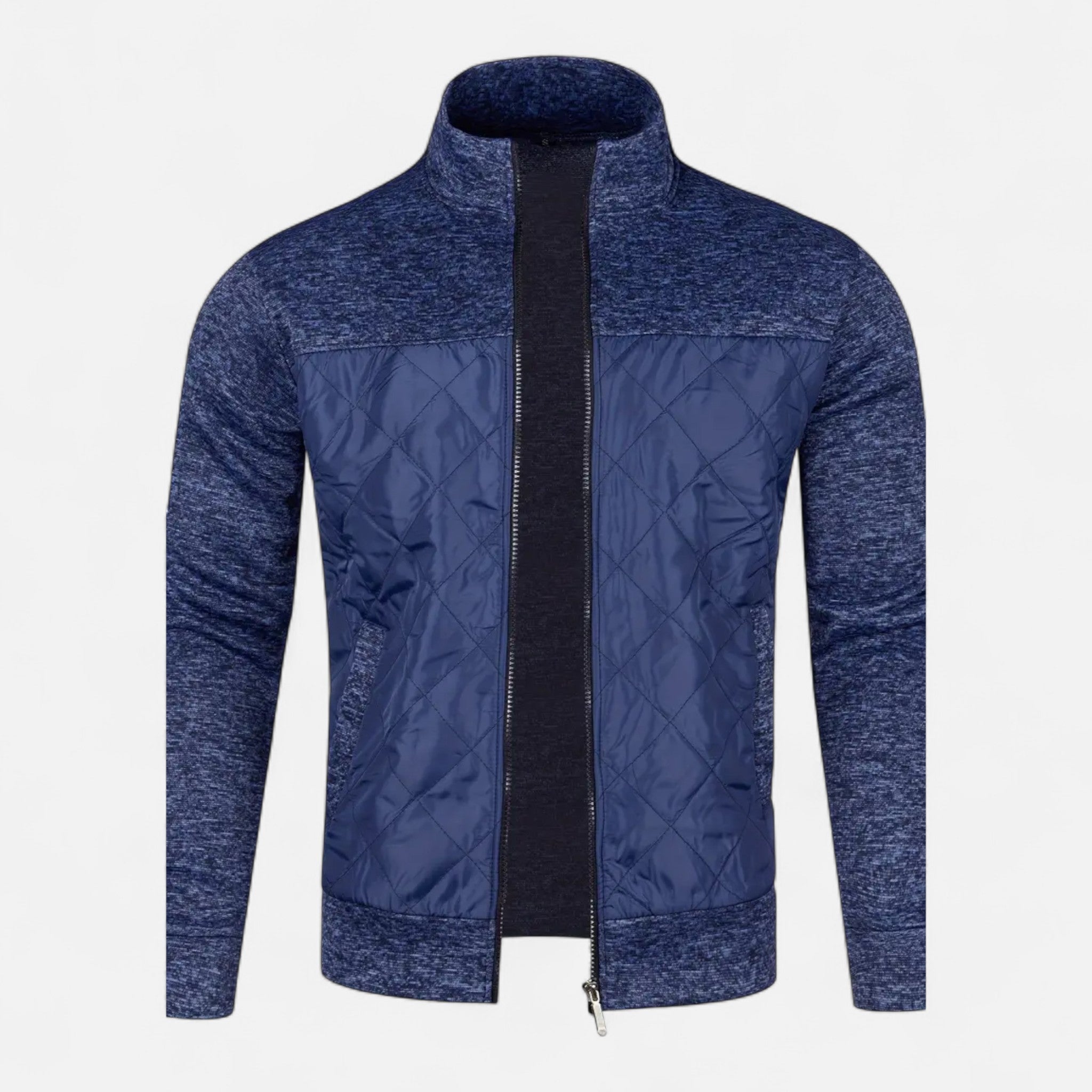 VELYXA | Men’s Knit Cardigan with Stand Collar – Wool-Cotton Blend