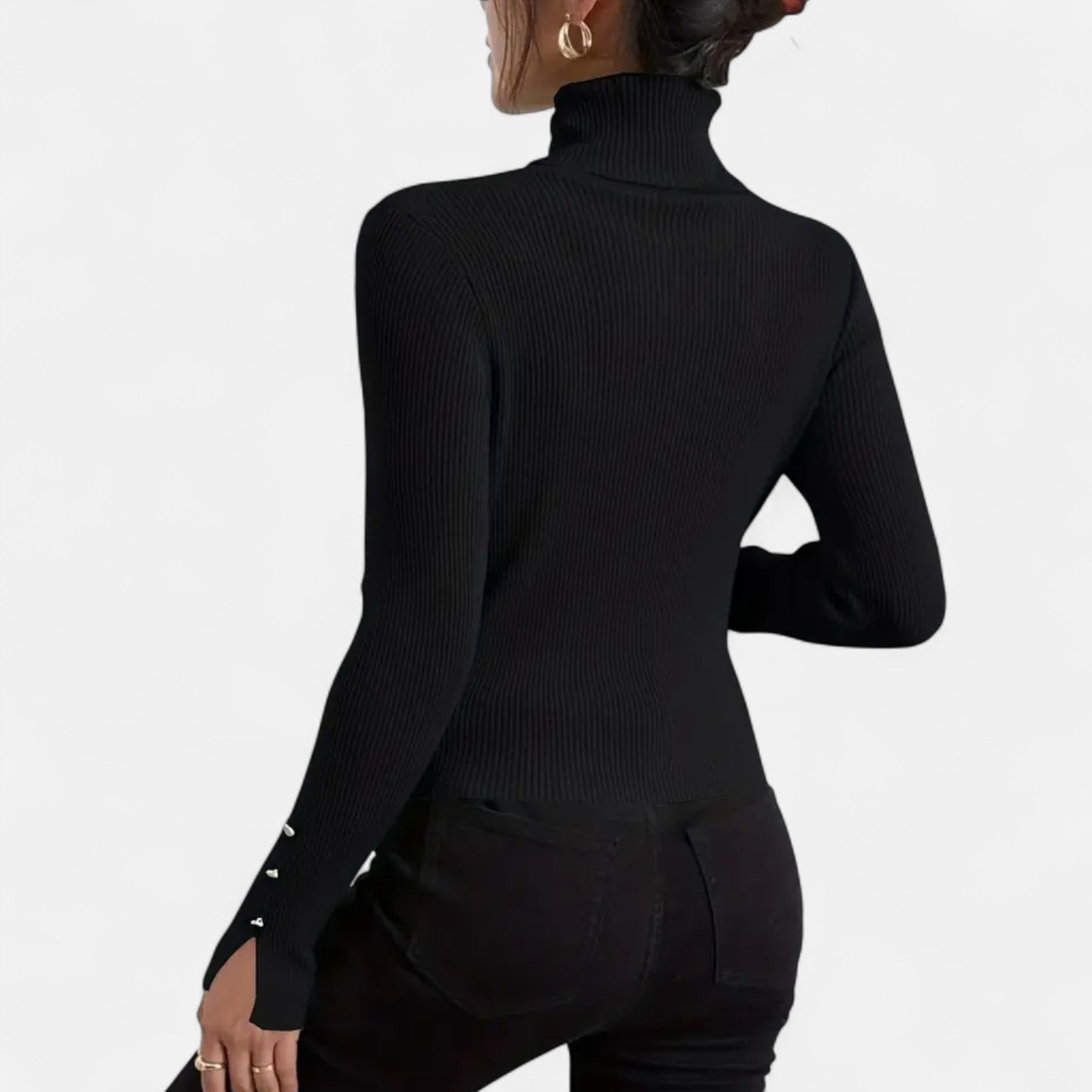 VELYXA | Women’s Pullover Sweater with Turtleneck and Button Detail