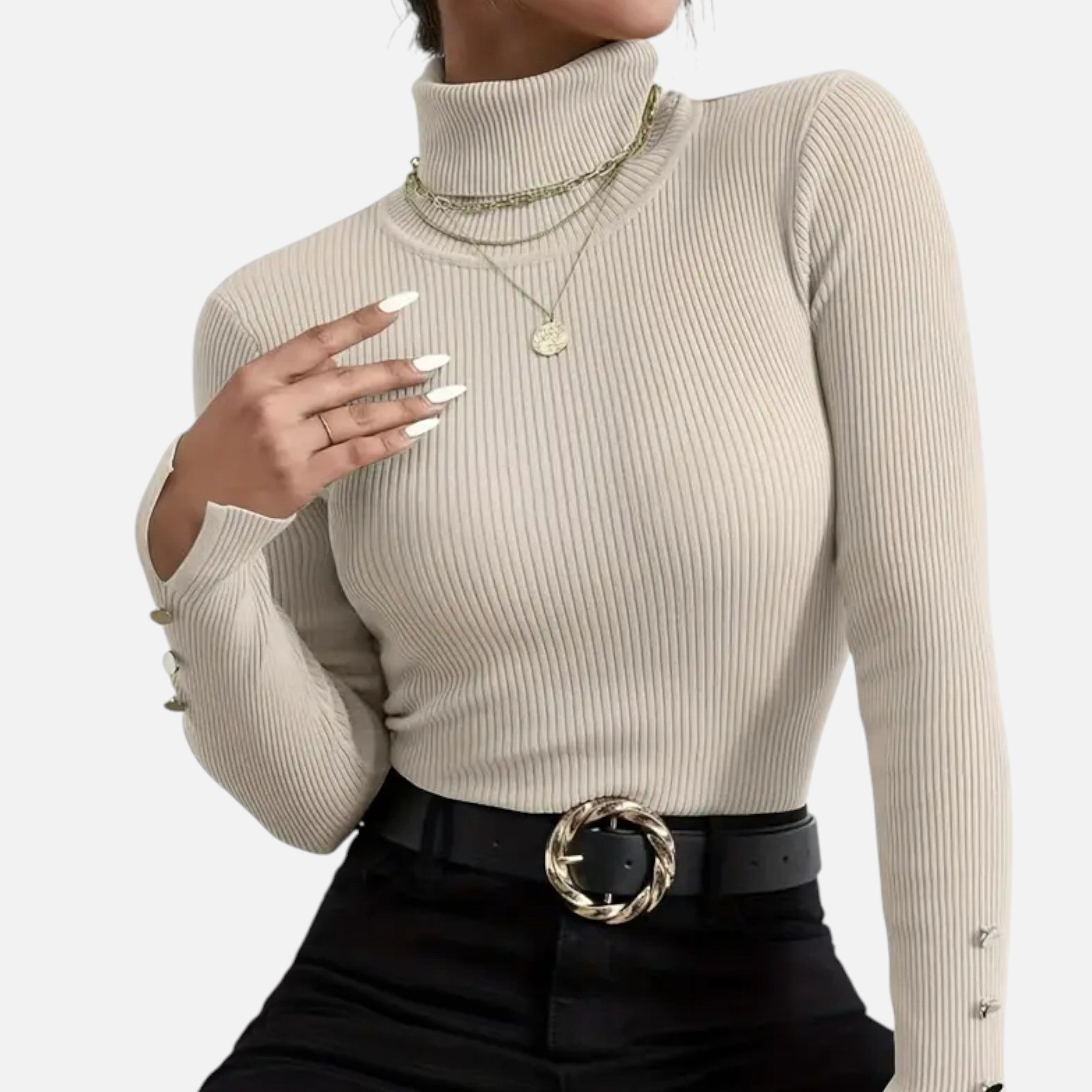 VELYXA | Women’s Pullover Sweater with Turtleneck and Button Detail
