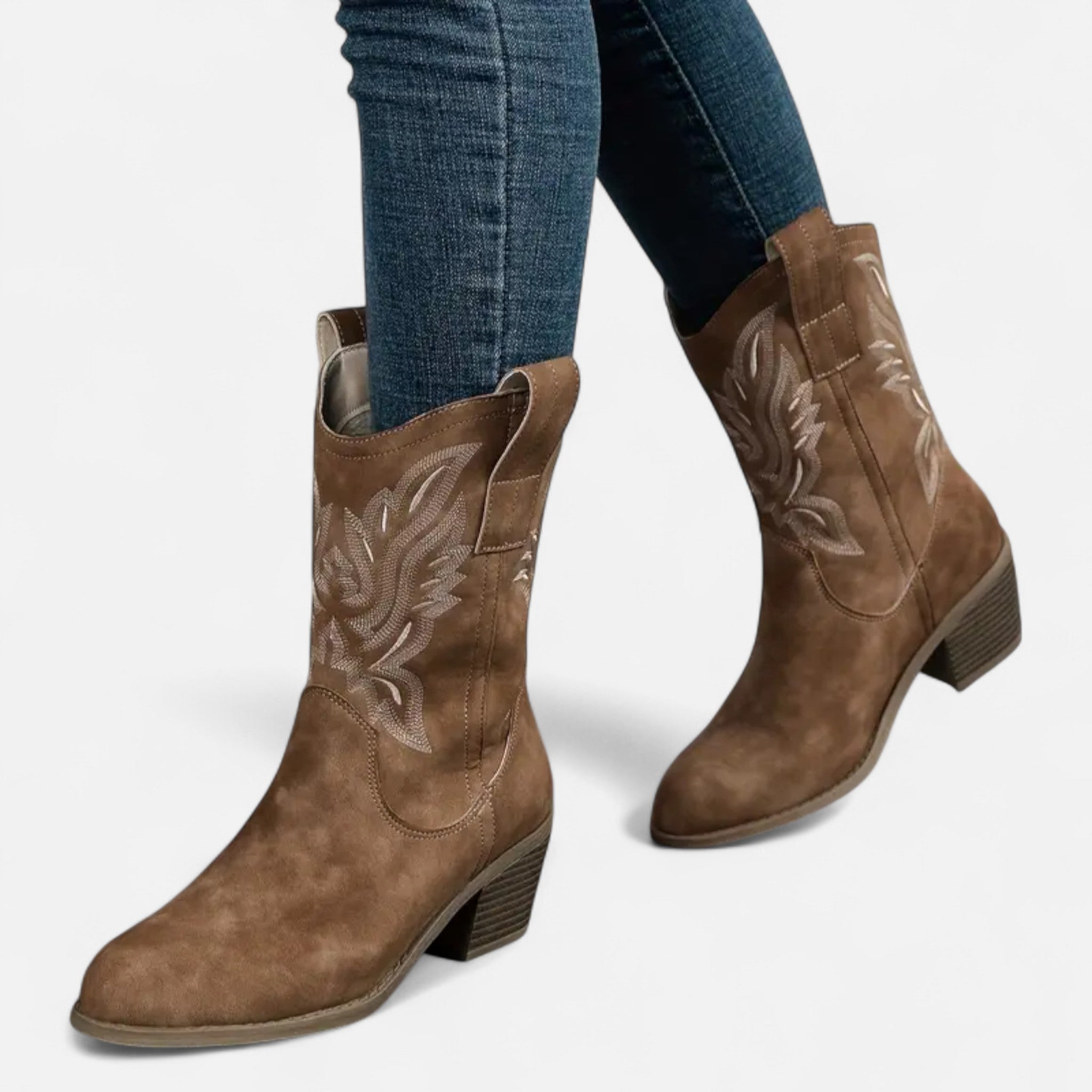 VELYXA | Women’s Mid-Calf Cowboy Boots with Chunky Heel