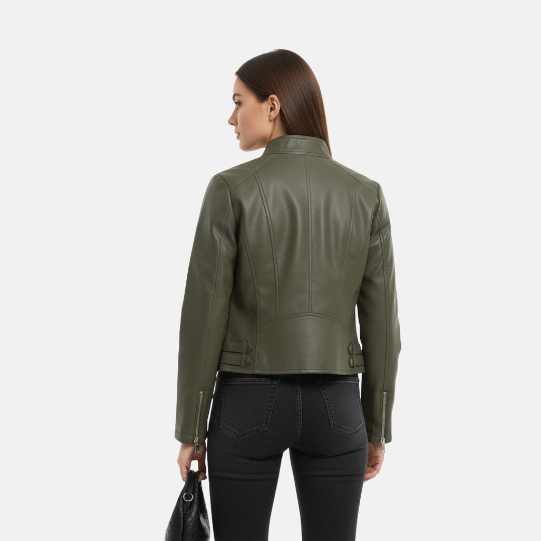 VELYXA | Women’s Zip-Up Motorcycle Jacket with Stand Collar