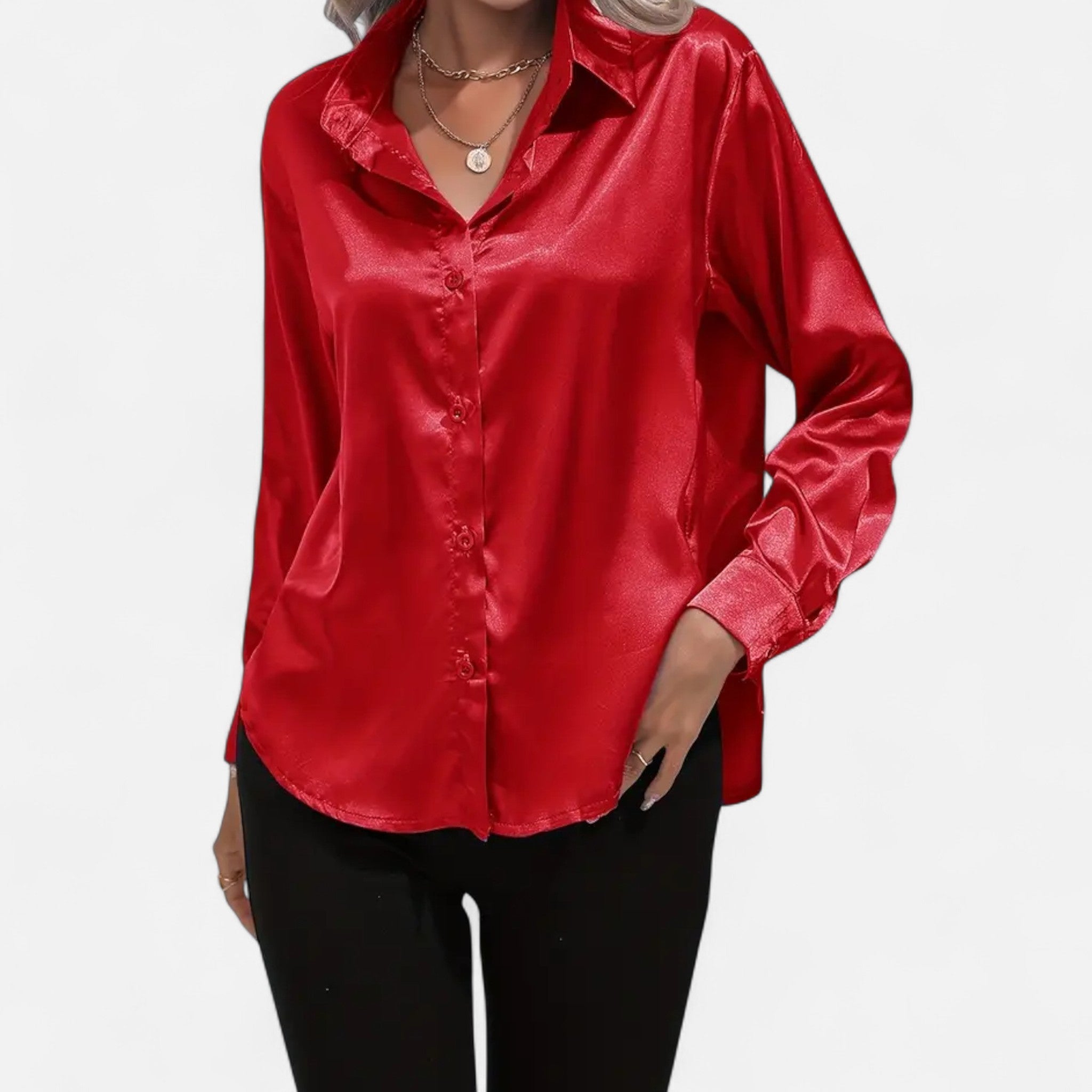 VELYXA | Women’s Satin Shirt with Notched Collar