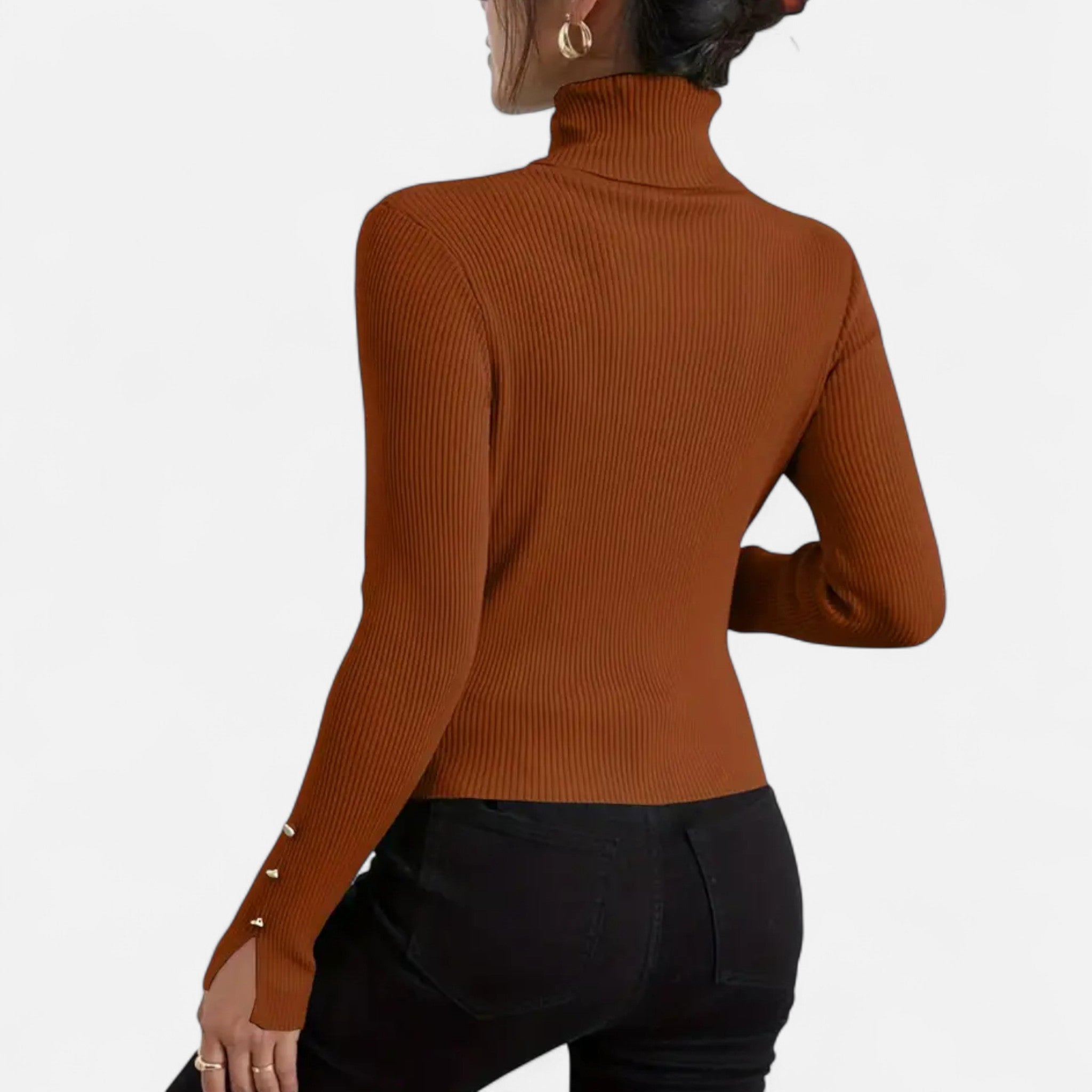 VELYXA | Women’s Pullover Sweater with Turtleneck and Button Detail