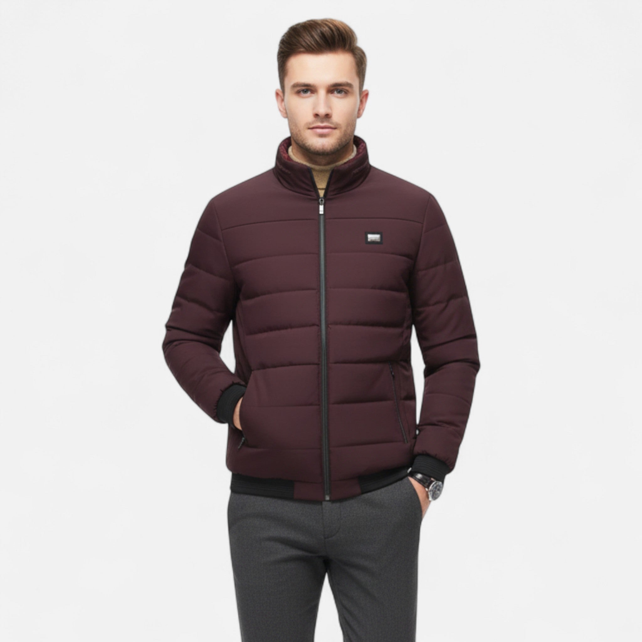 VELYXA | Men’s Zip-Up Polyester Jacket with Stand Collar