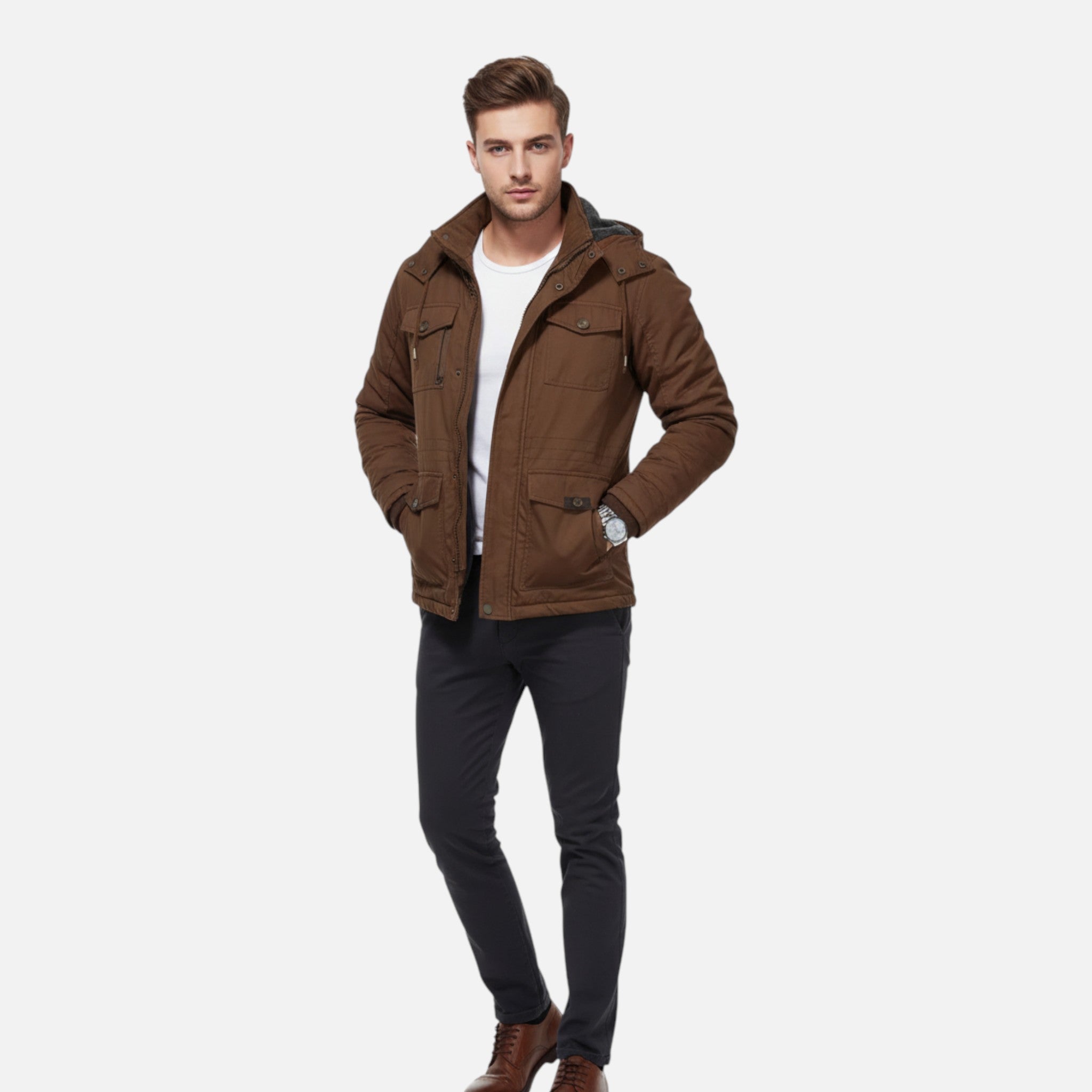 VELYXA | Men’s Mid-Length Zip-Up Jacket with Detachable Hood