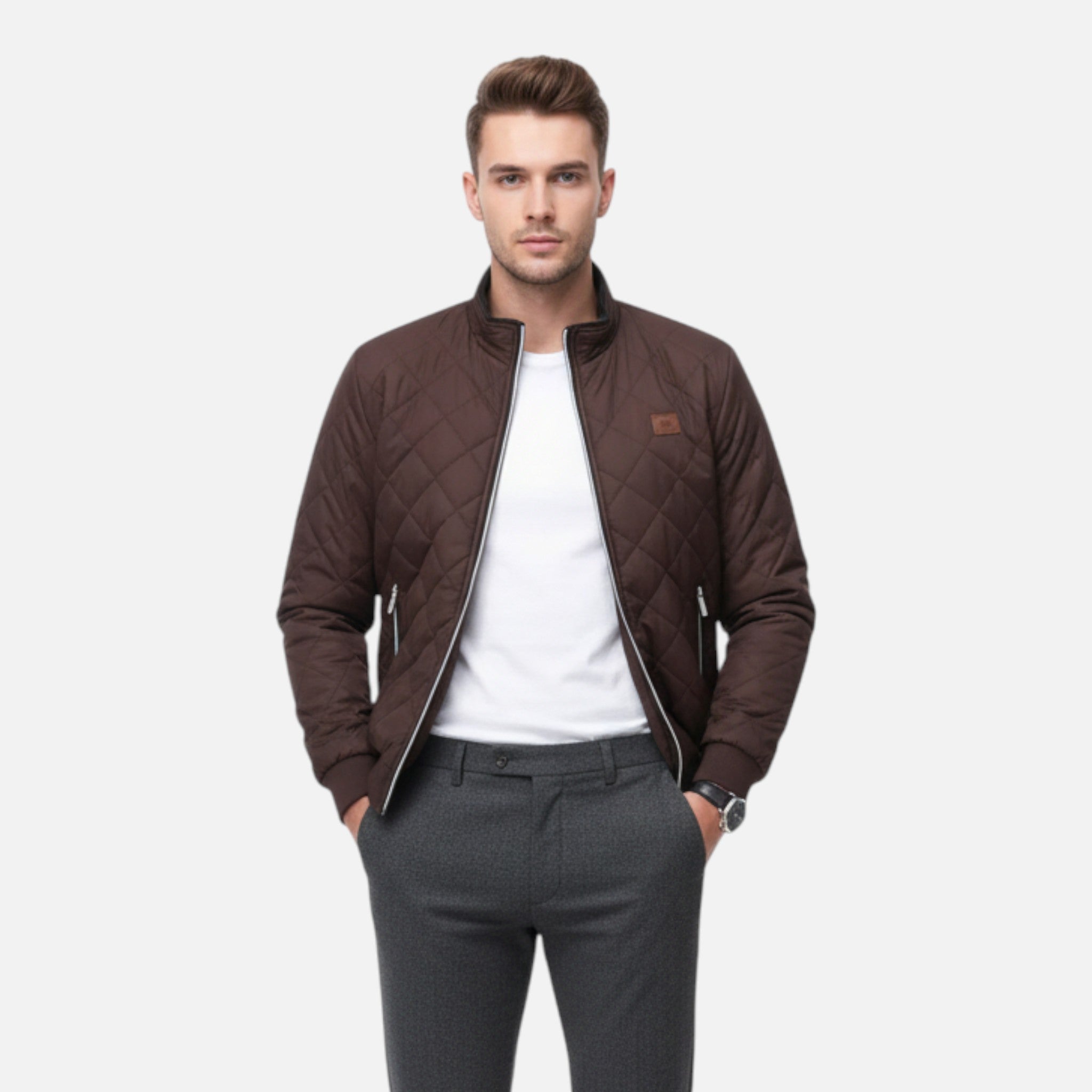 VELYXA | Men’s Quilted Fleece-Lined Jacket – Zip-Up