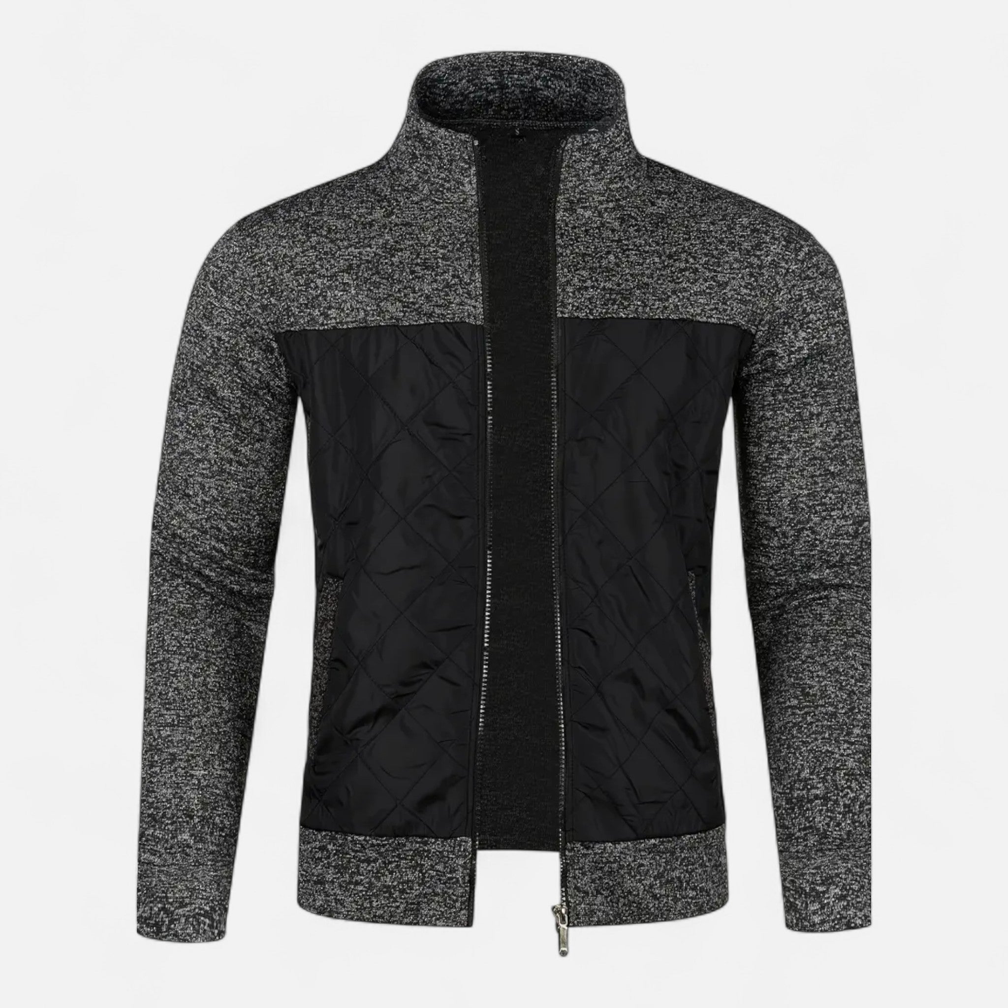 VELYXA | Men’s Knit Cardigan with Stand Collar – Wool-Cotton Blend