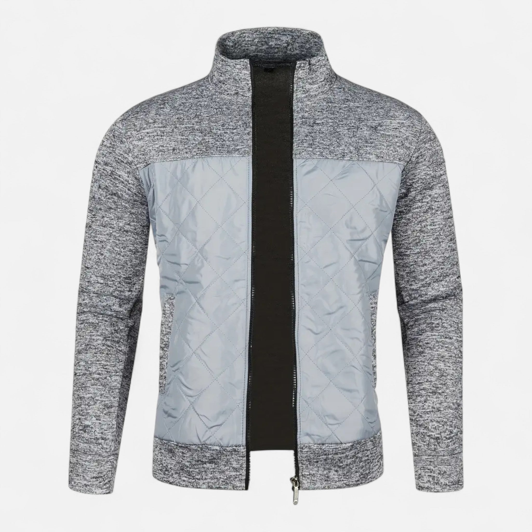 VELYXA | Men’s Knit Cardigan with Stand Collar – Wool-Cotton Blend