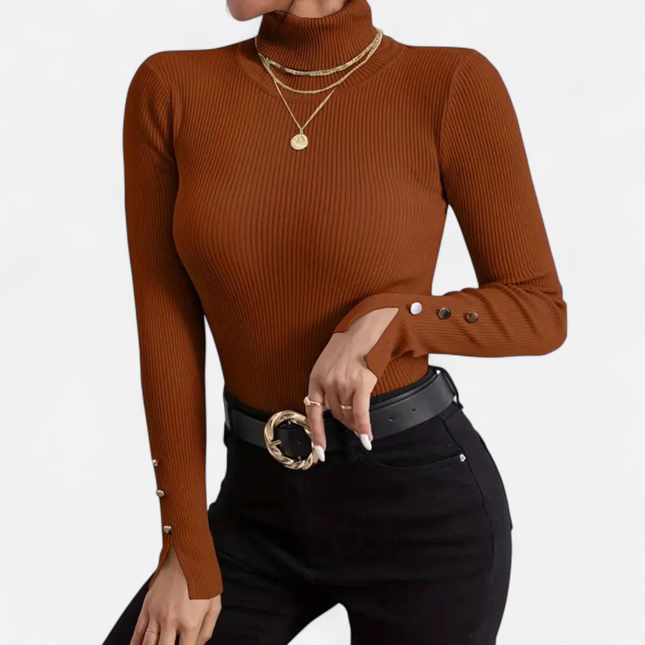 VELYXA | Women’s Pullover Sweater with Turtleneck and Button Detail