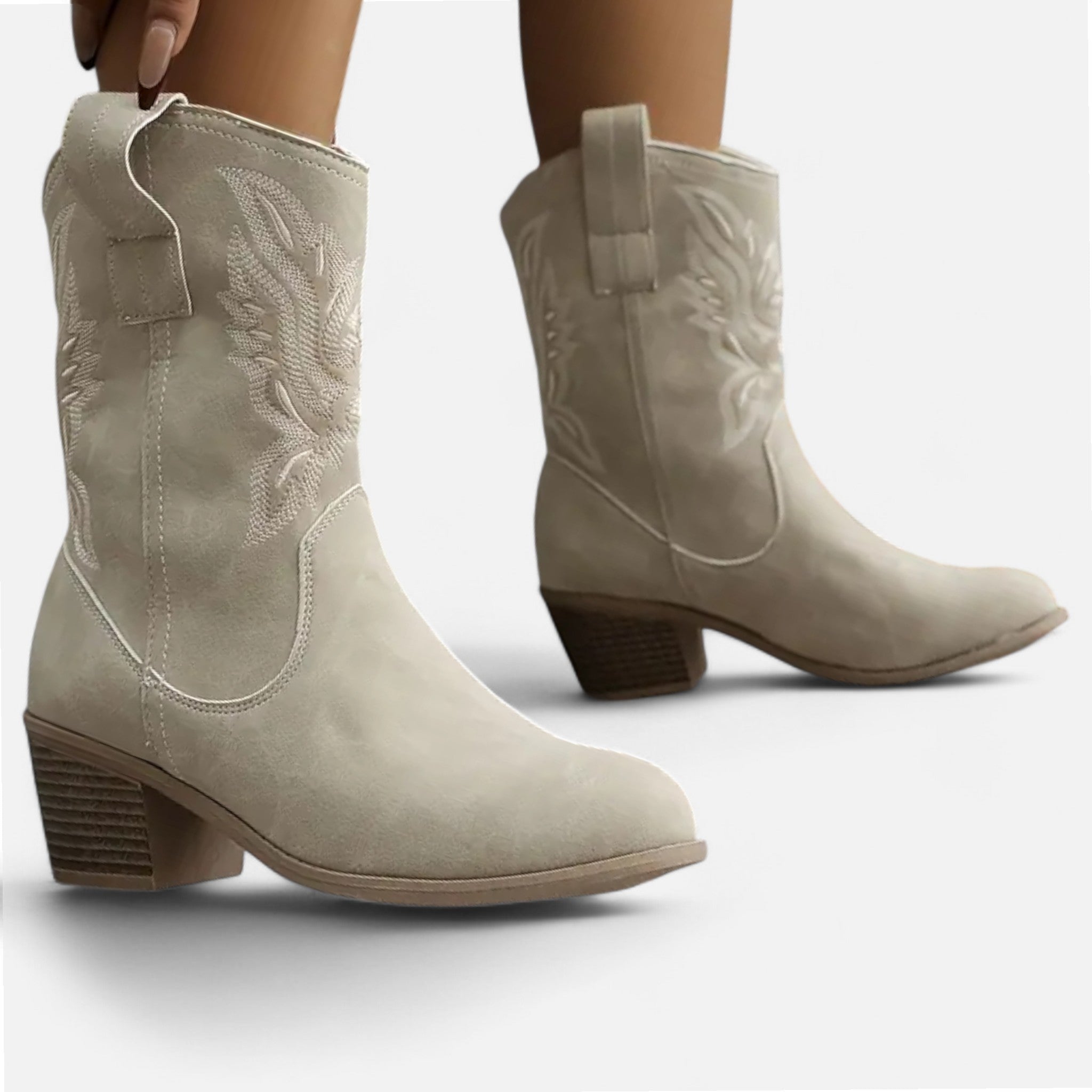 VELYXA | Women’s Mid-Calf Cowboy Boots with Chunky Heel