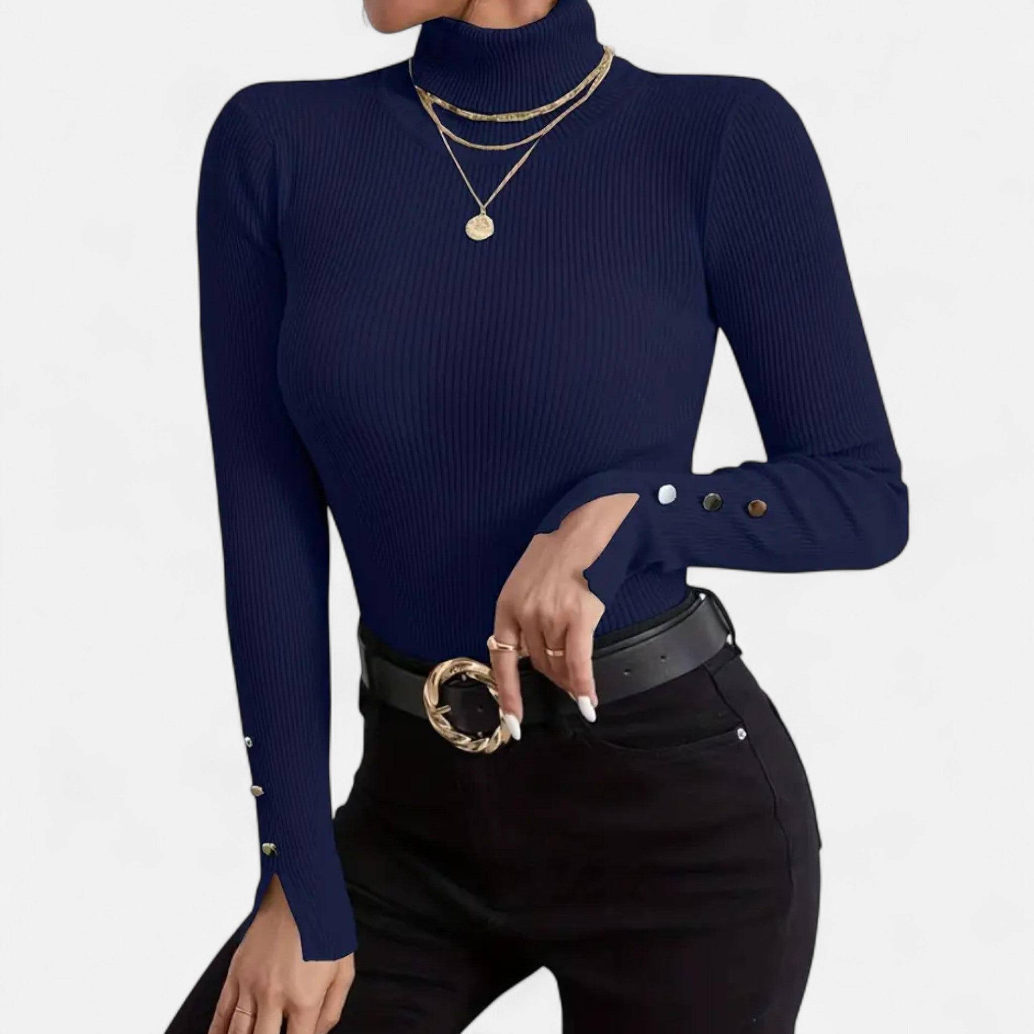 VELYXA | Women’s Pullover Sweater with Turtleneck and Button Detail