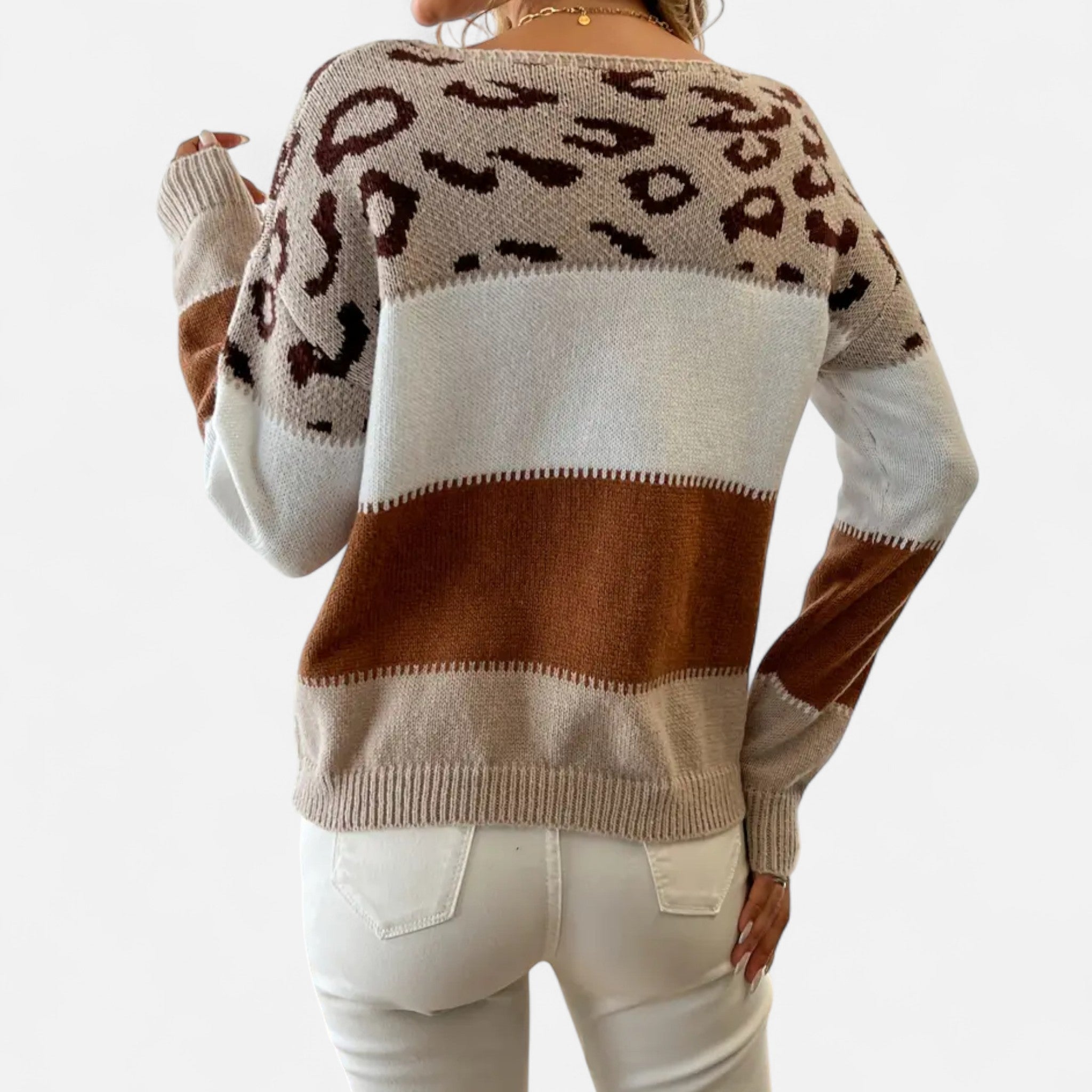 VELYXA | Women’s Color Block Pullover Sweater with Drop Shoulder