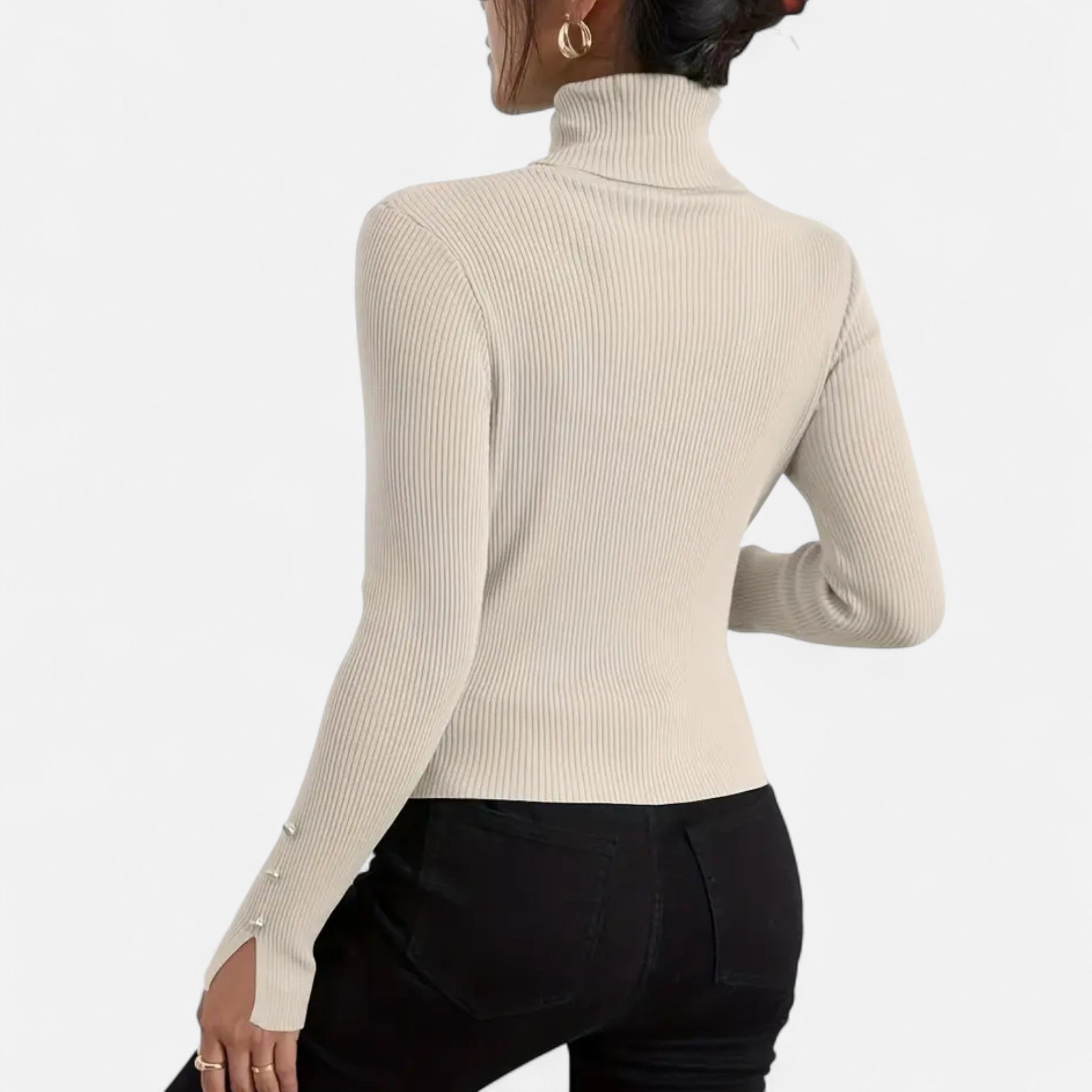 VELYXA | Women’s Pullover Sweater with Turtleneck and Button Detail